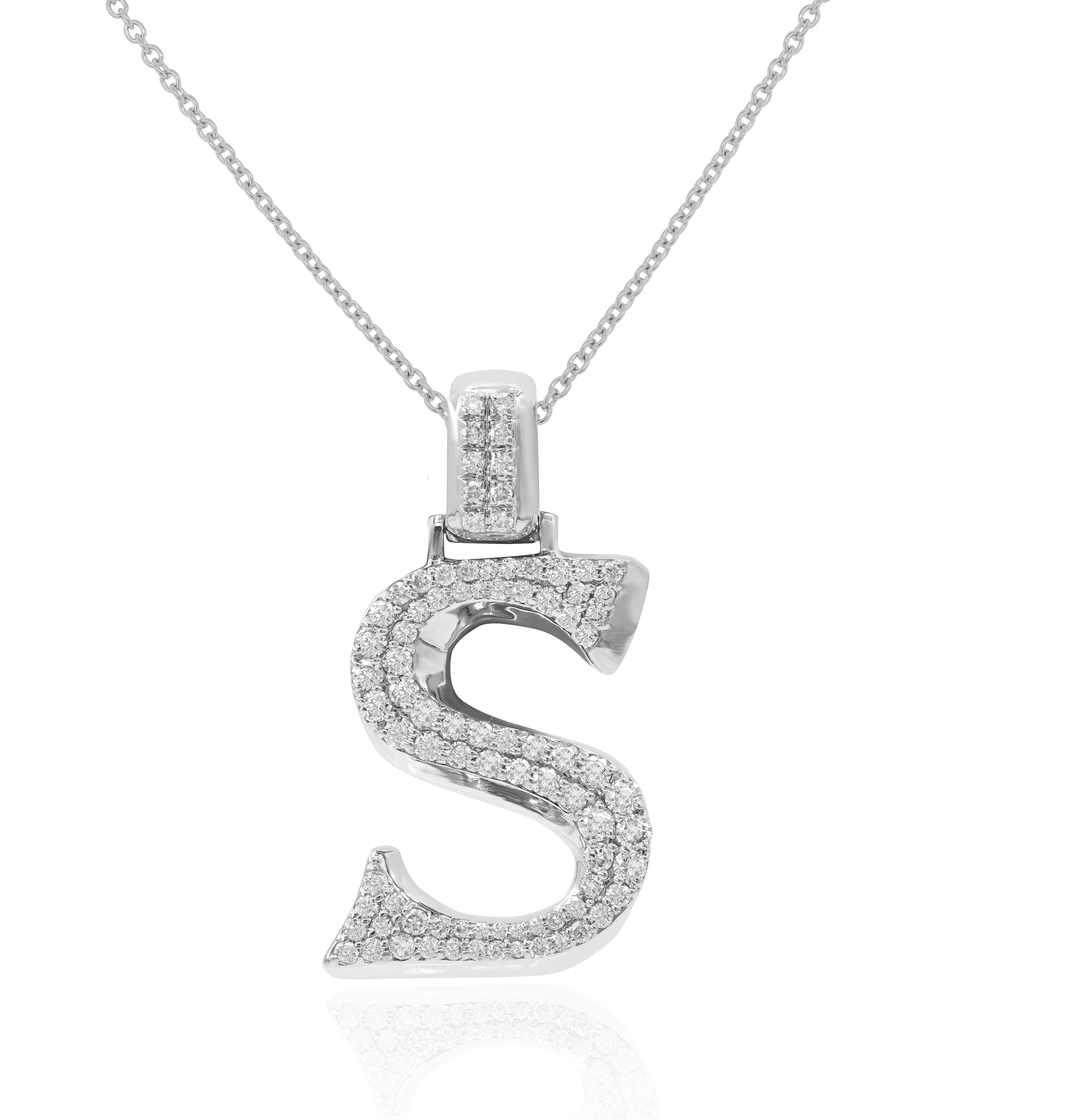 0.8 ct. Diamond 14K White Gold 'S' 3D Initial Pendant