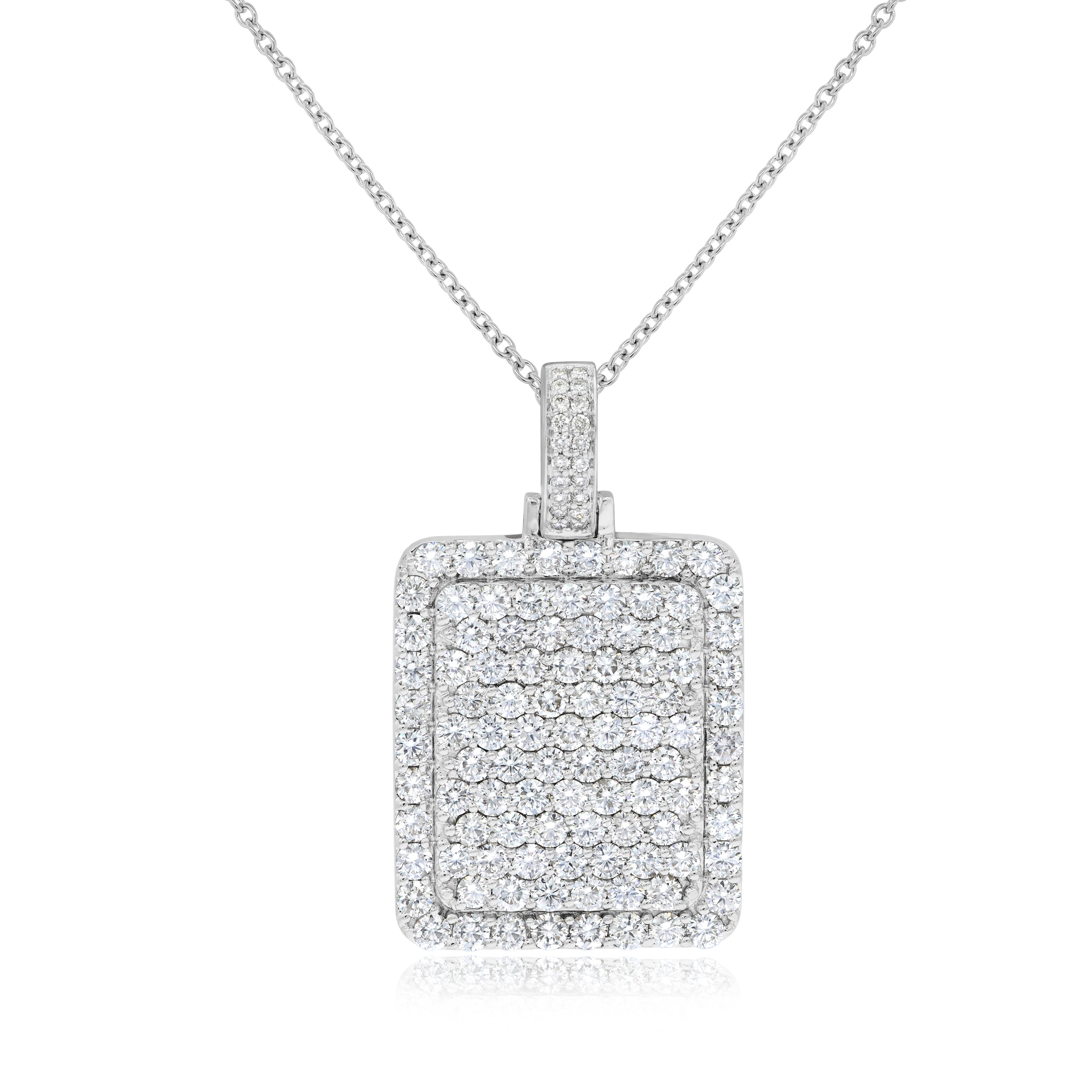6.48 ct. Diamond 14K White Gold Dog Tag Fully Iced Out Pendant