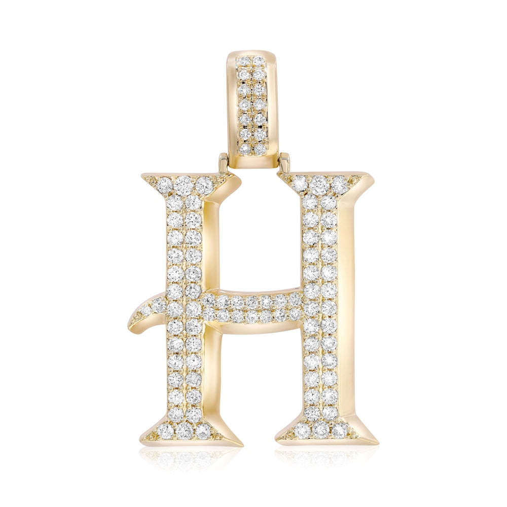 1.48 ct. Diamond 14K Yellow Gold 'H' 3D Initial Pendant
