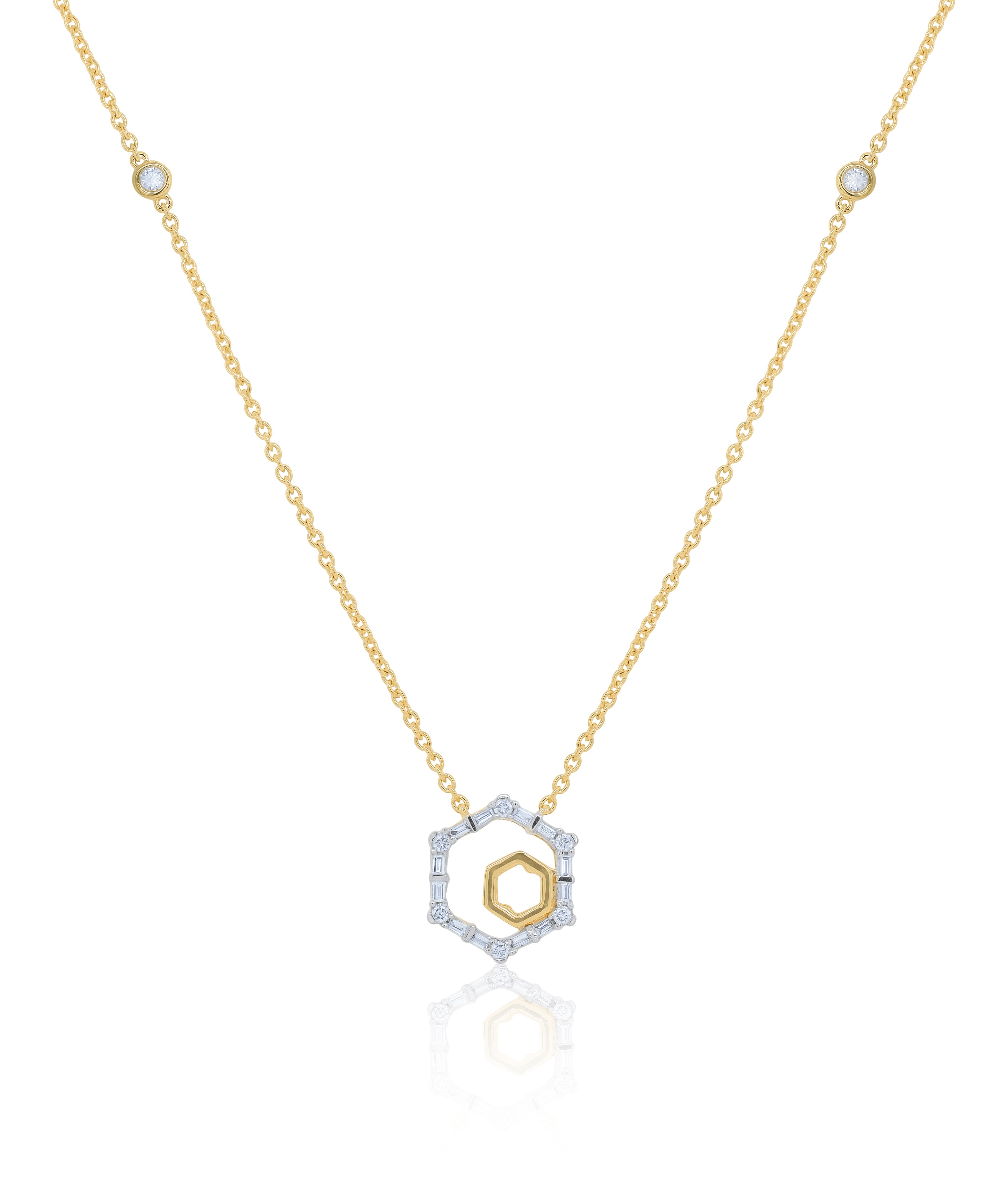 0.22 ct. Diamond 14K Yellow Gold Double Hexagon Foundation Pendant Necklace 16-18"