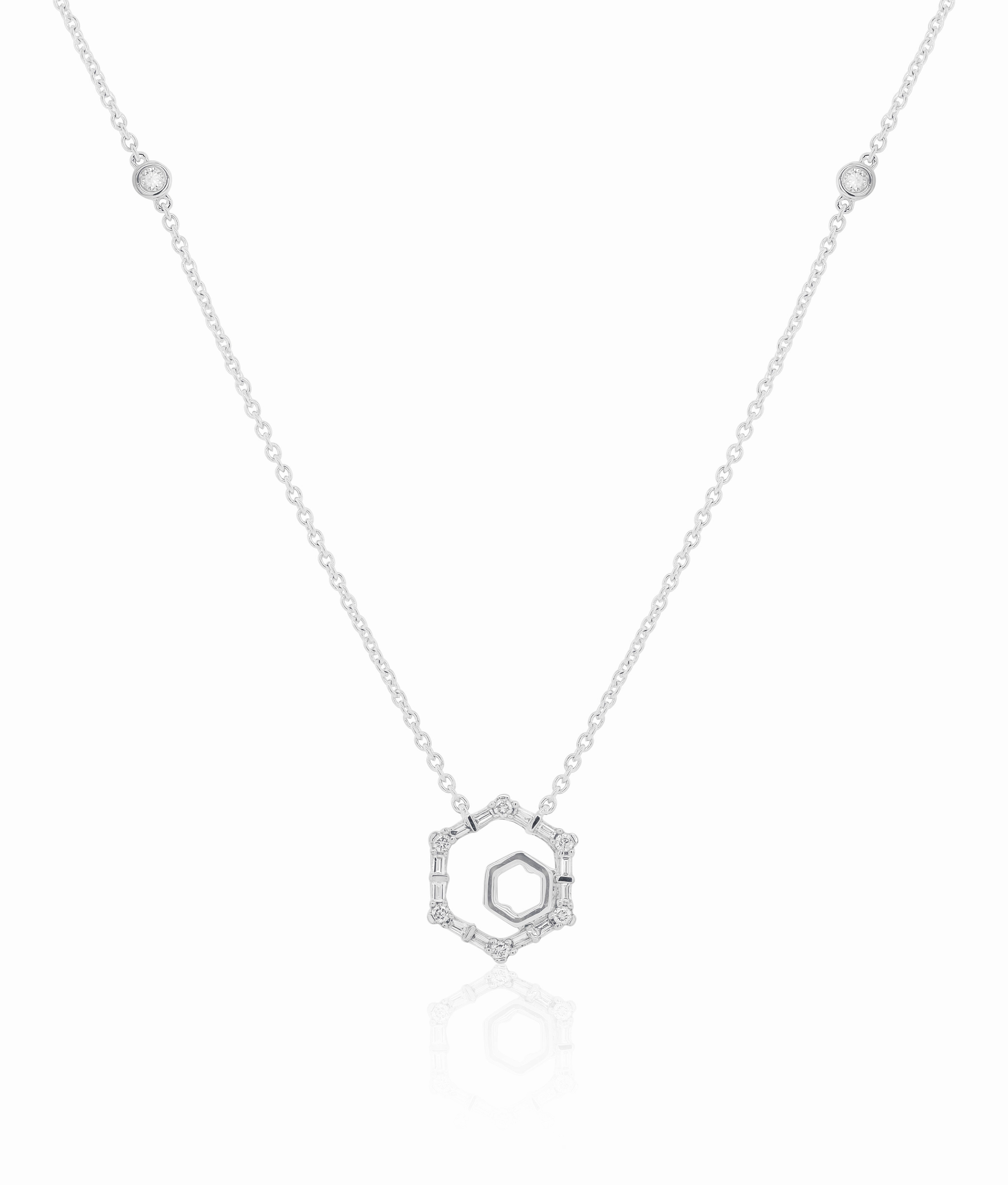 0.22 ct. Diamond 14K White Gold Double Hexagon Foundation Pendant Necklace 16-18"