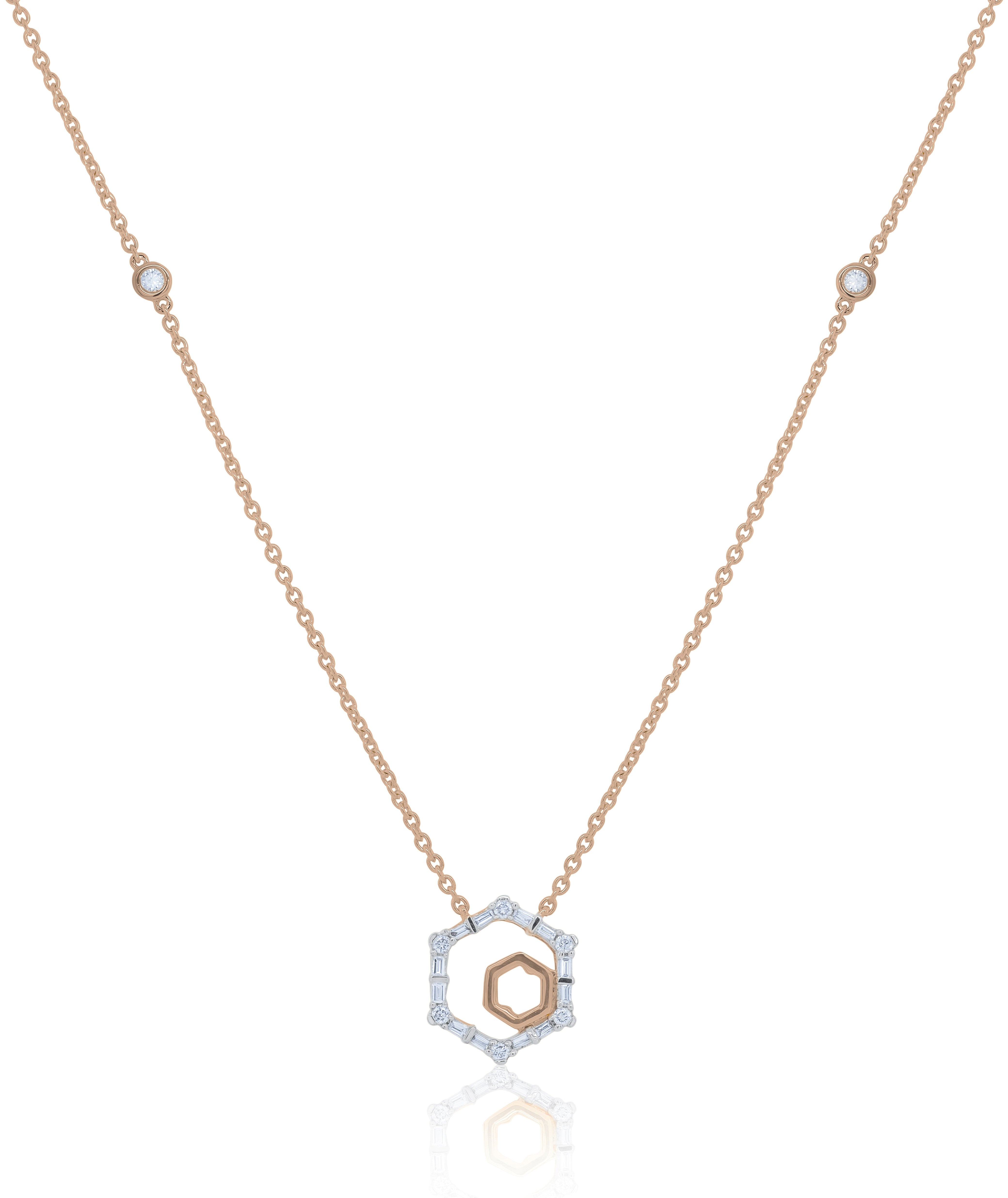 0.22 ct. Diamond 14K Rose Gold Double Hexagon Foundation Pendant Necklace 16-18"