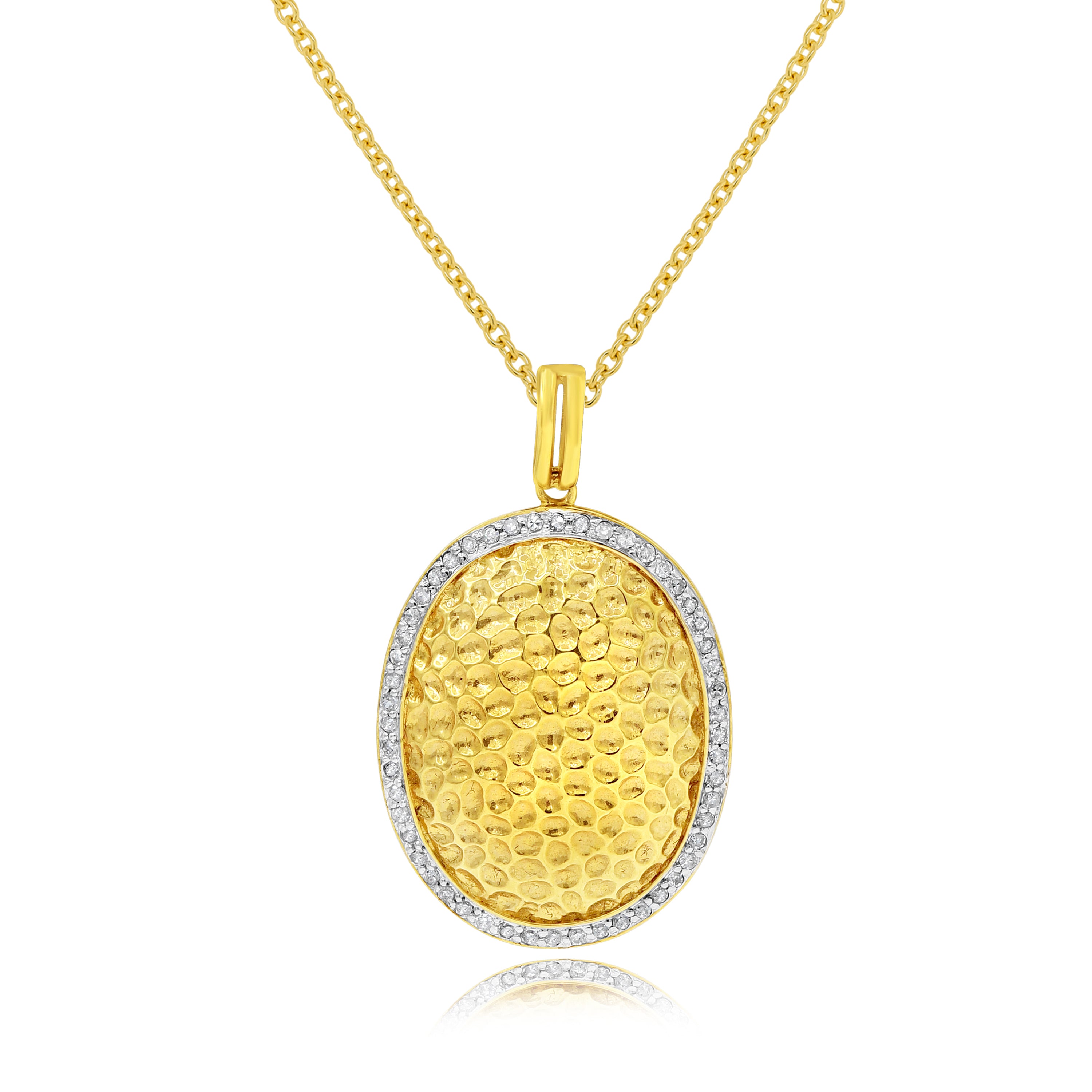 0.24 ct. Diamond 18K Yellow Gold Hammered Gold Oval Medallion Pendant