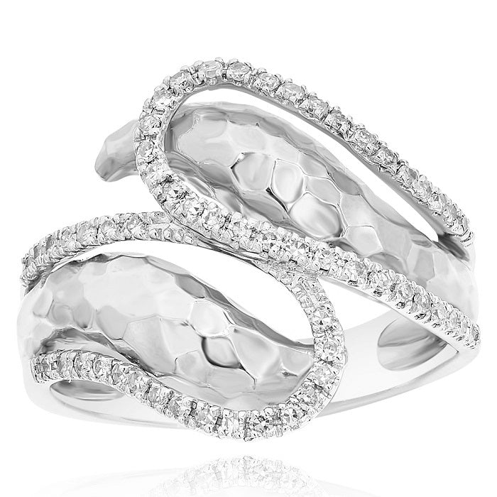 0.35 ct. Diamond 14K White Gold Hammered Textured Bypass Ring