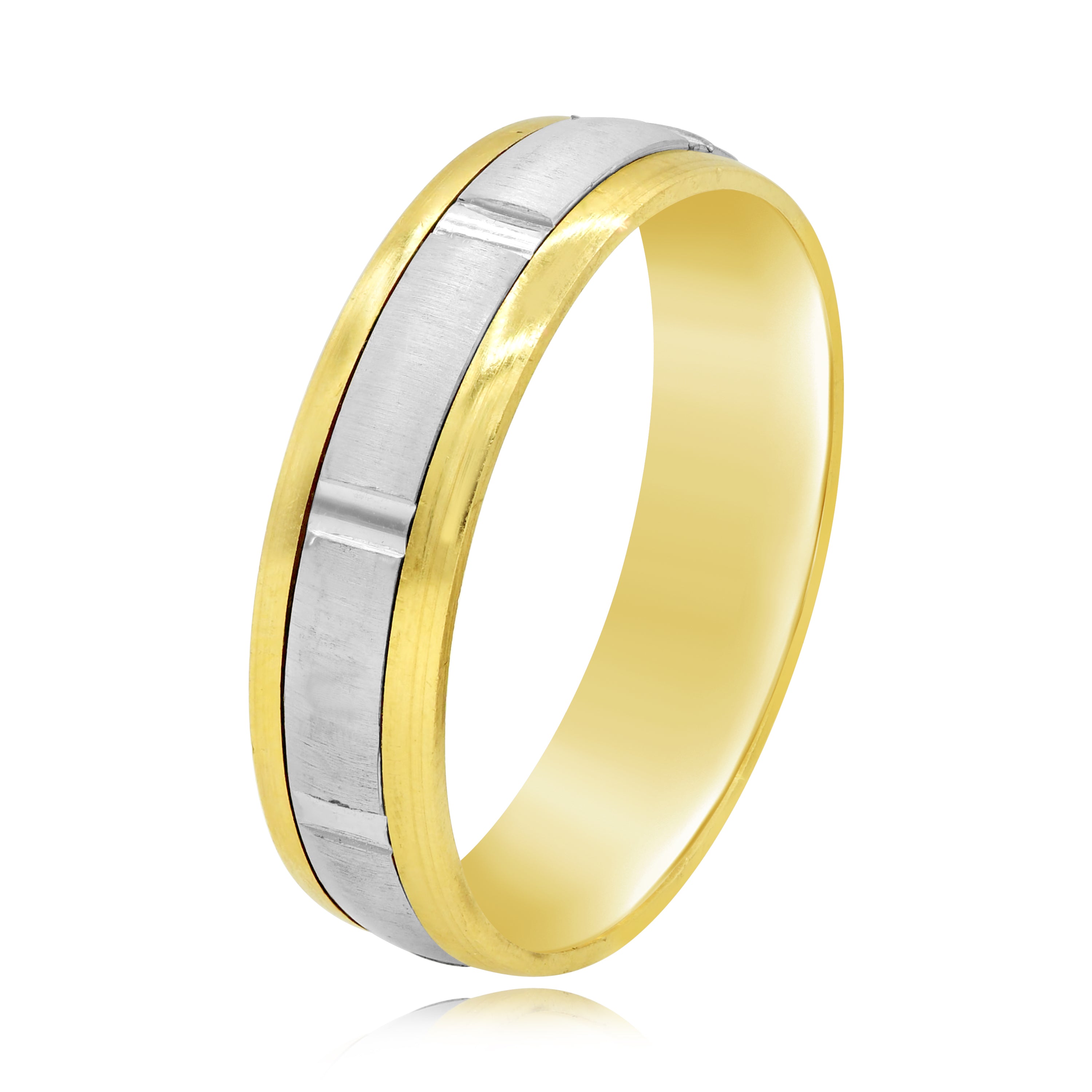 14K Yellow Gold Tungsten Step Edge Satin Men's Wedding Band