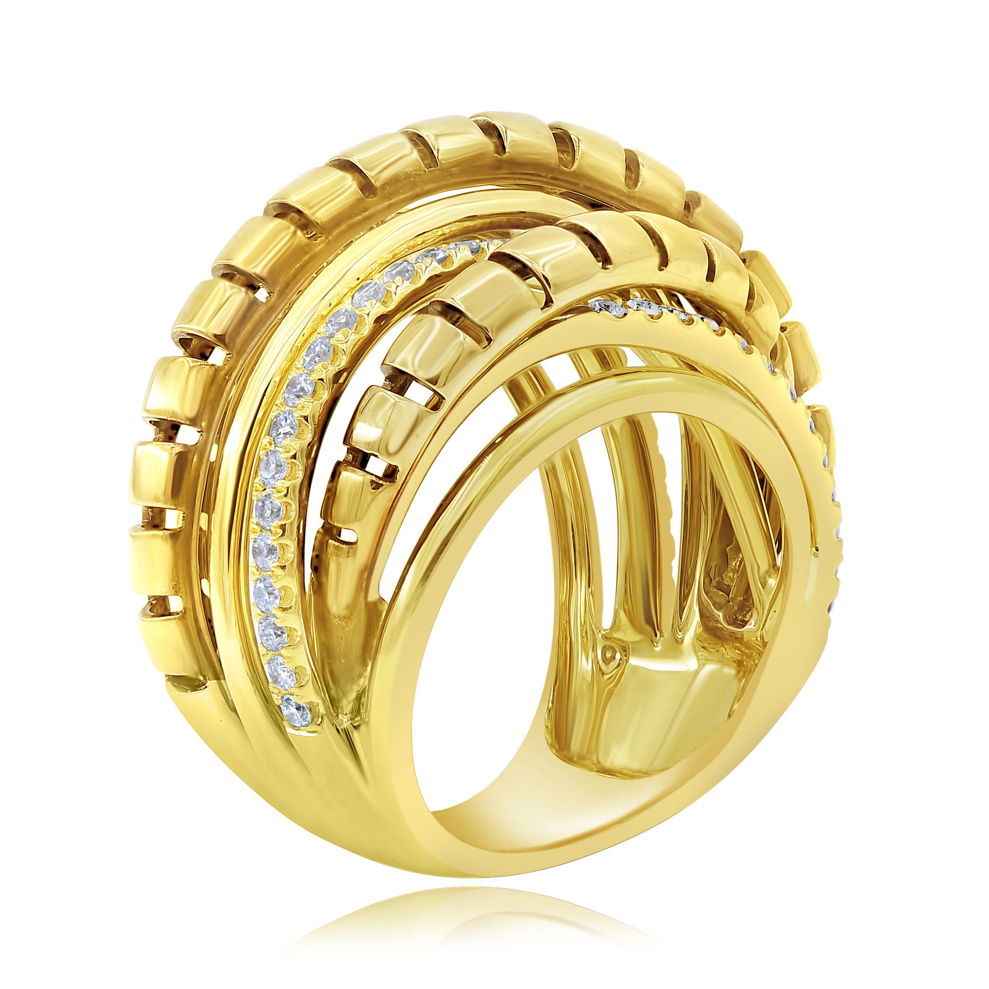 0.71 ct. Diamond 18K Yellow Gold Spiral Wire Crisscrossing Band