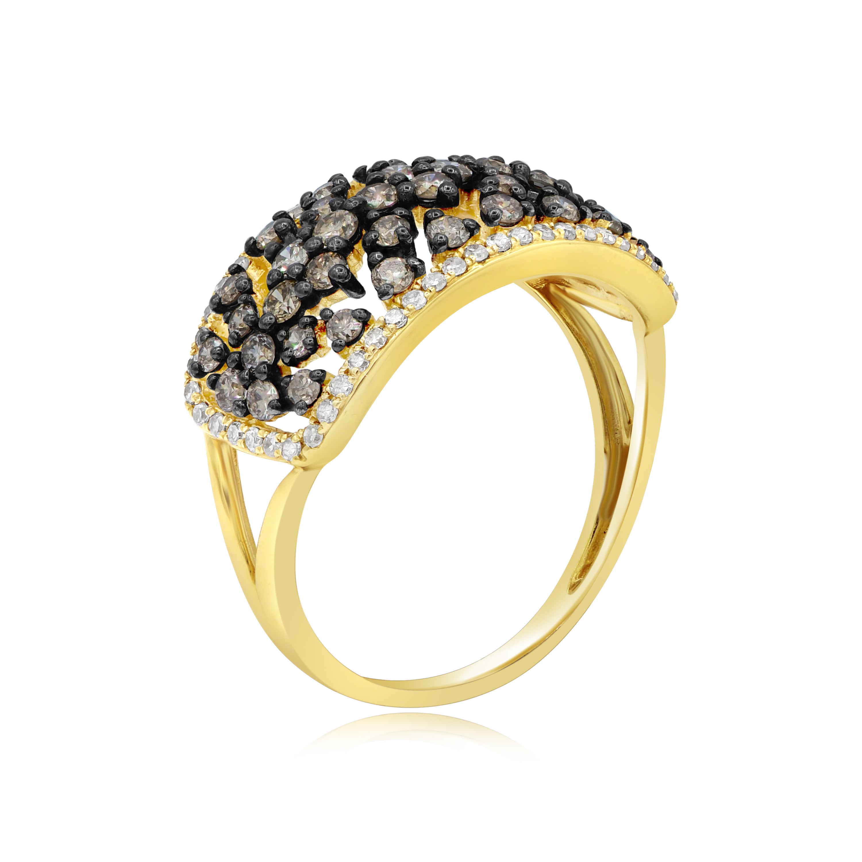 0.88 ct. Brown Diamond & 0.25 ct. Diamond 14K Yellow Gold Black Rhodium Openwork Wide Ring