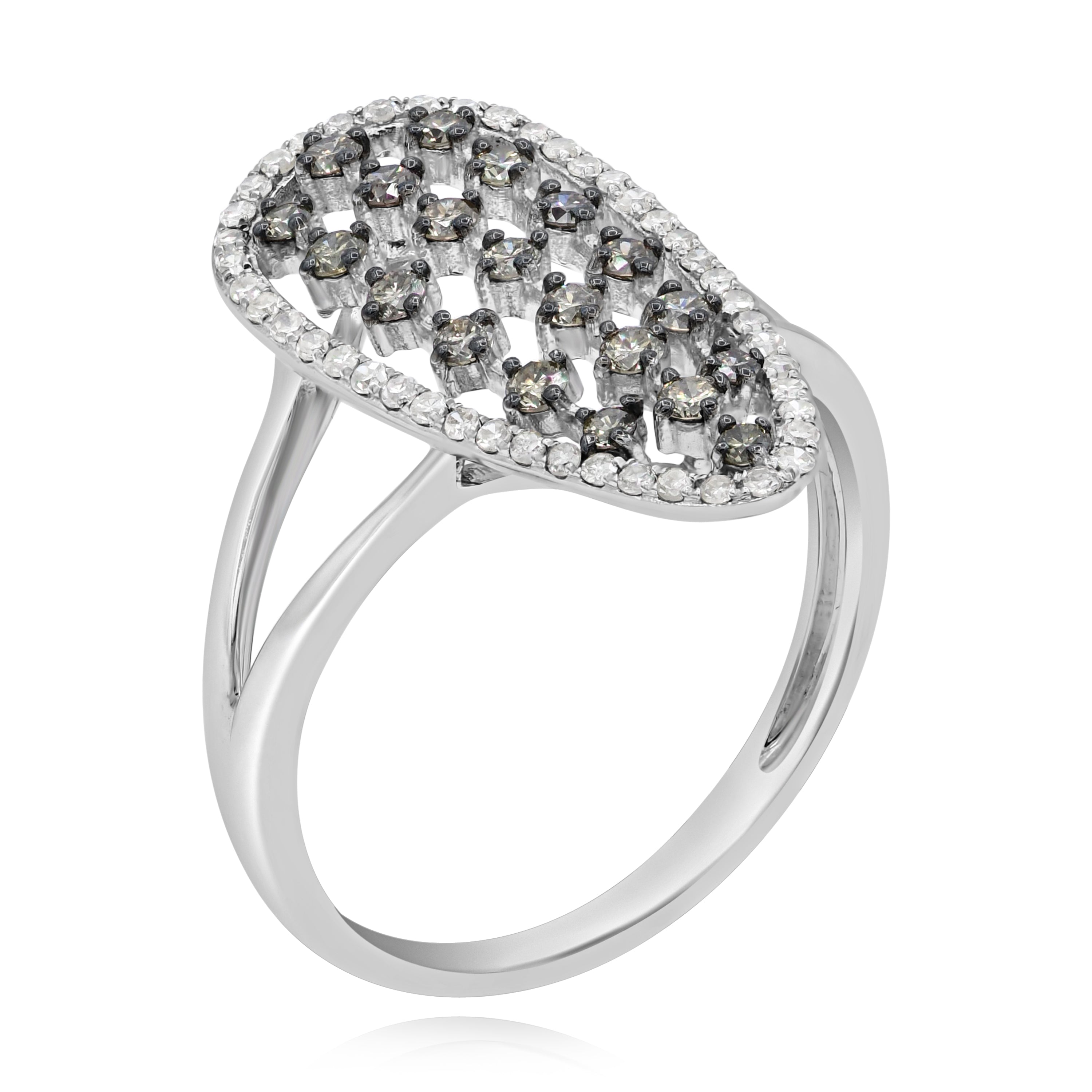 0.55 ct. Brown & White Diamond 14K White Gold Asymmetrical Open Pear Split Shank Ring