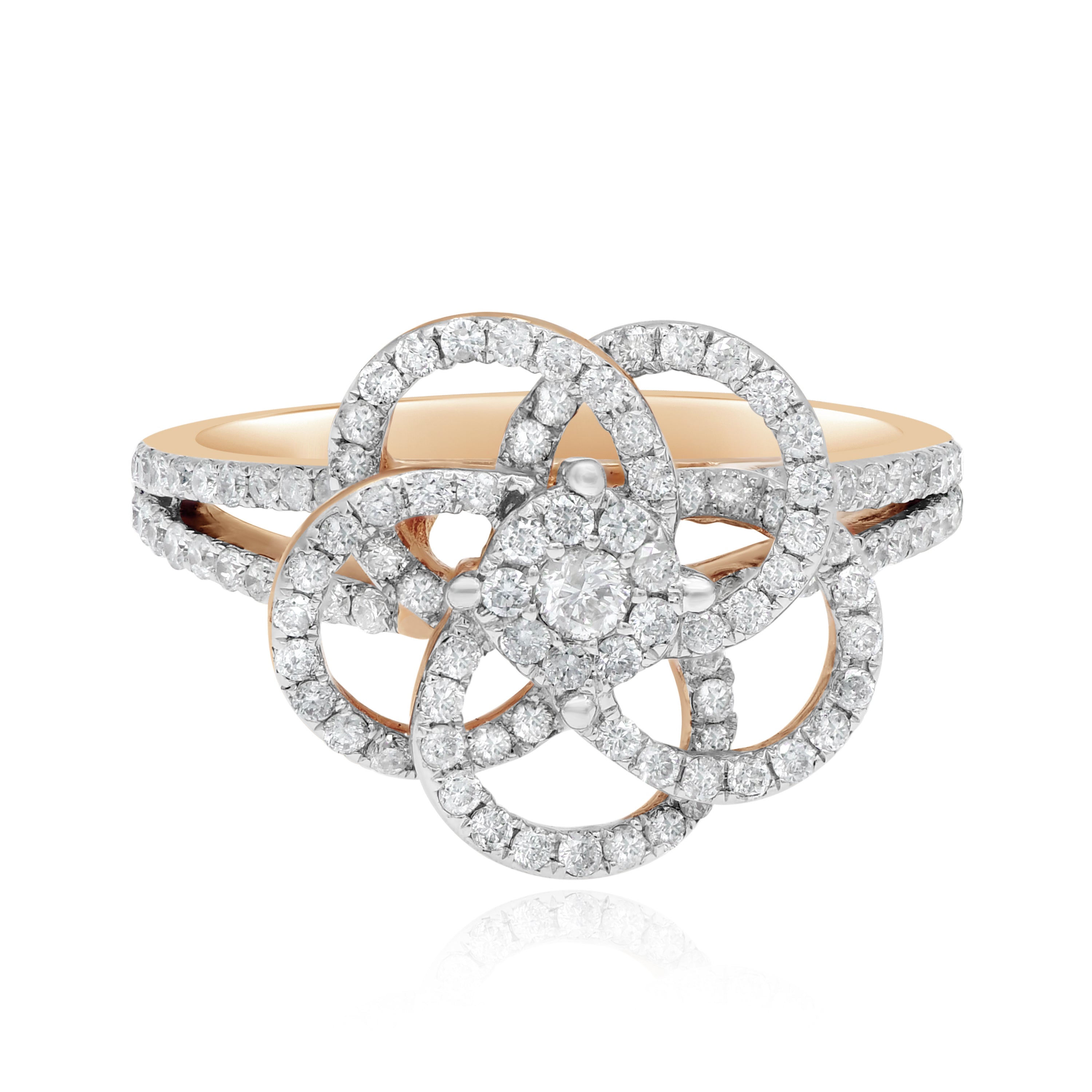0.77 ct. Diamond 14K Rose Gold Floral Ring Split Shank Ring