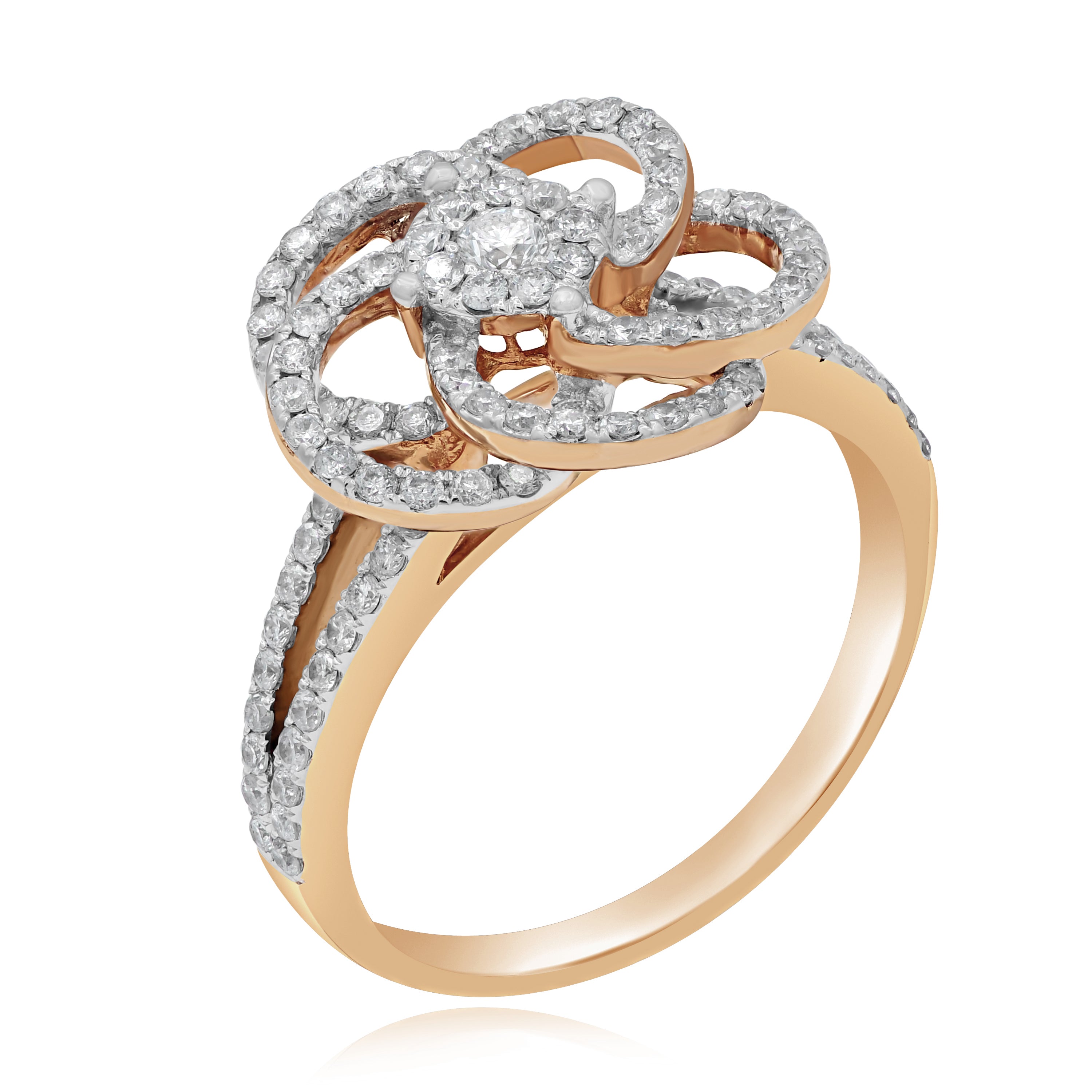 0.77 ct. Diamond 14K Rose Gold Floral Ring Split Shank Ring