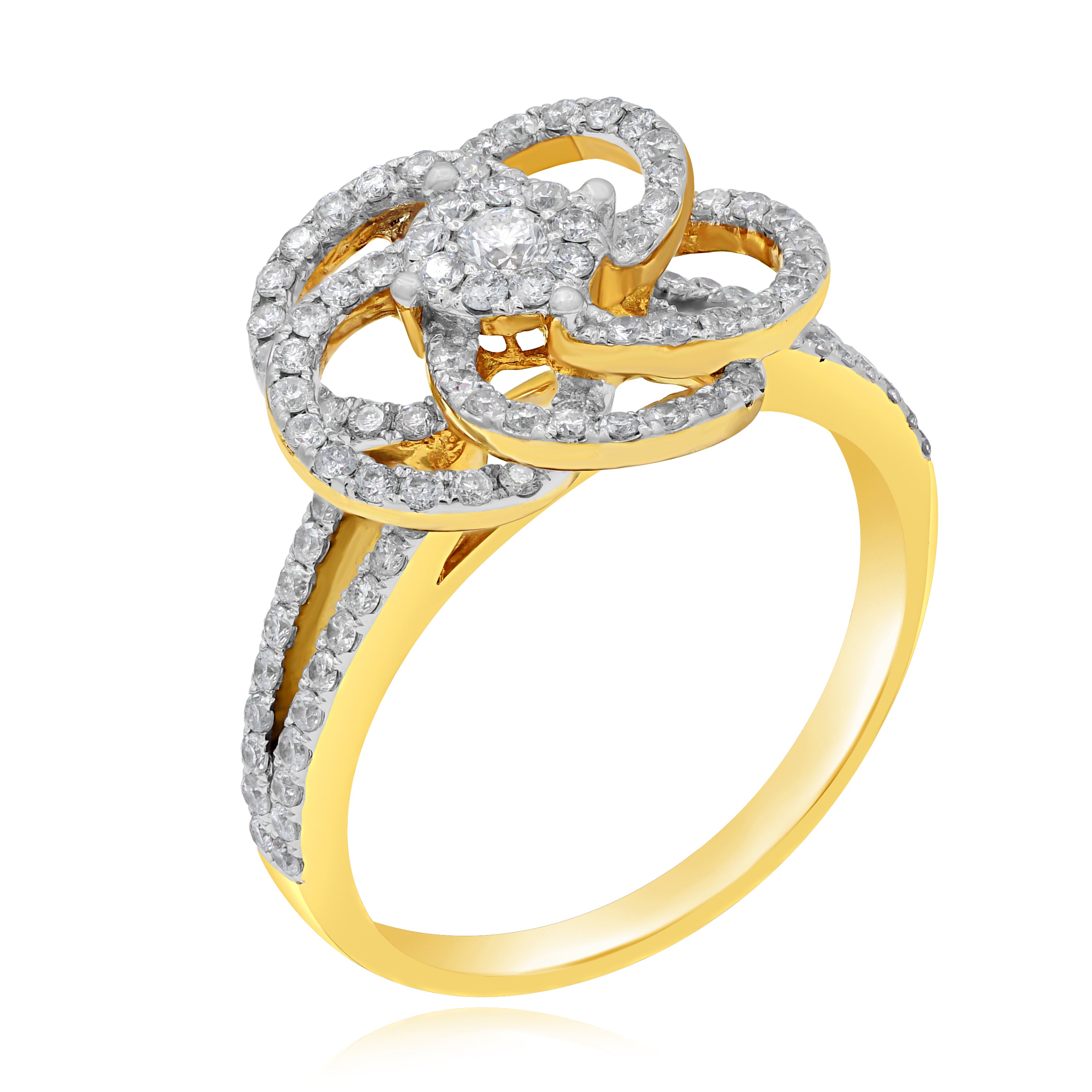 0.77 ct. Diamond 14K Yellow Gold Floral Ring Split Shank Ring