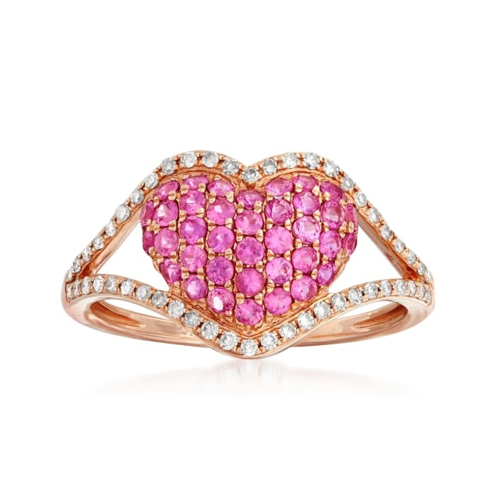 0.65 ct. Pink Sapphire & 0.2 ct. Diamond 14K Rose Gold Split Shank Heart Ring