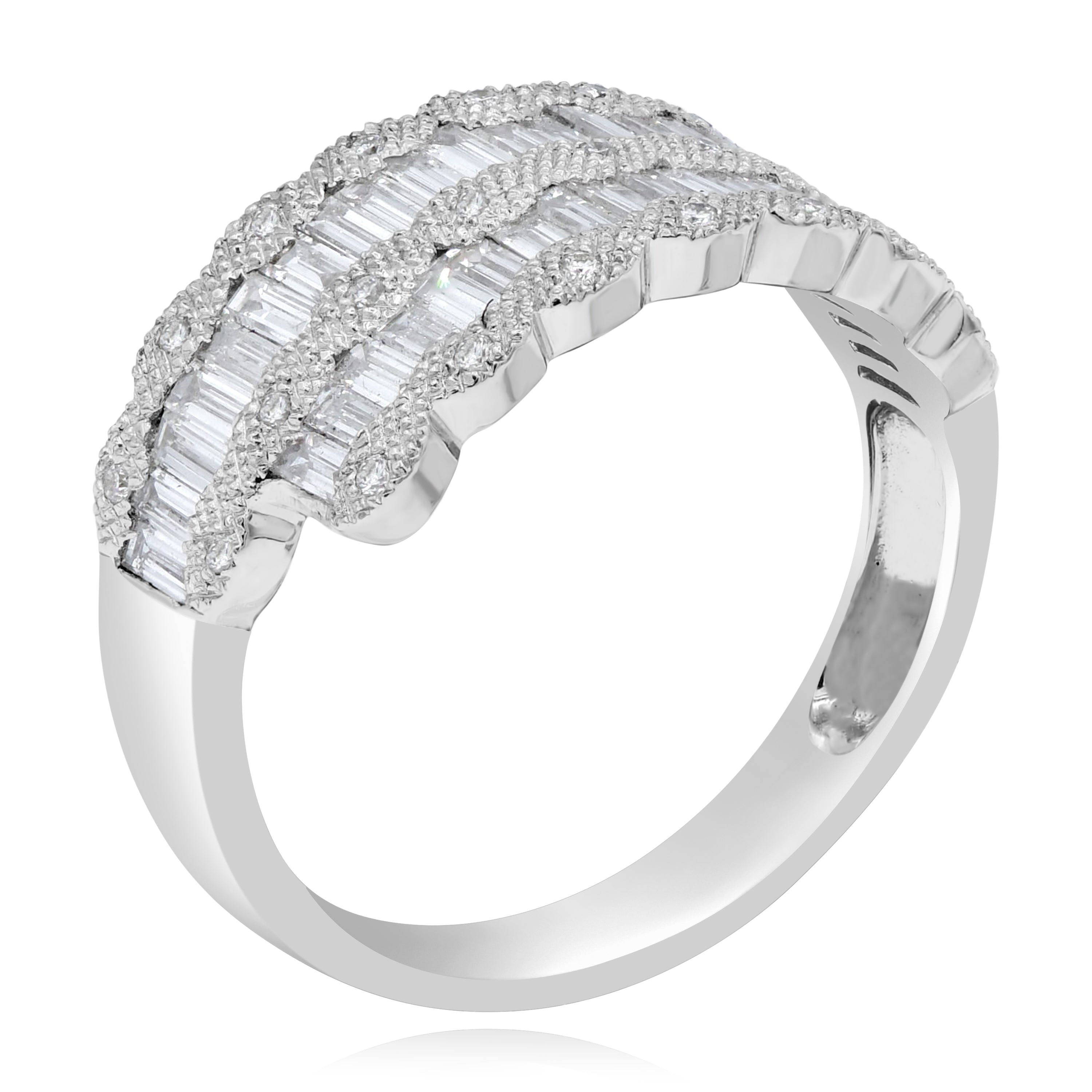1.08 ct. Diamond 18K White Gold Double Row Wave Ring