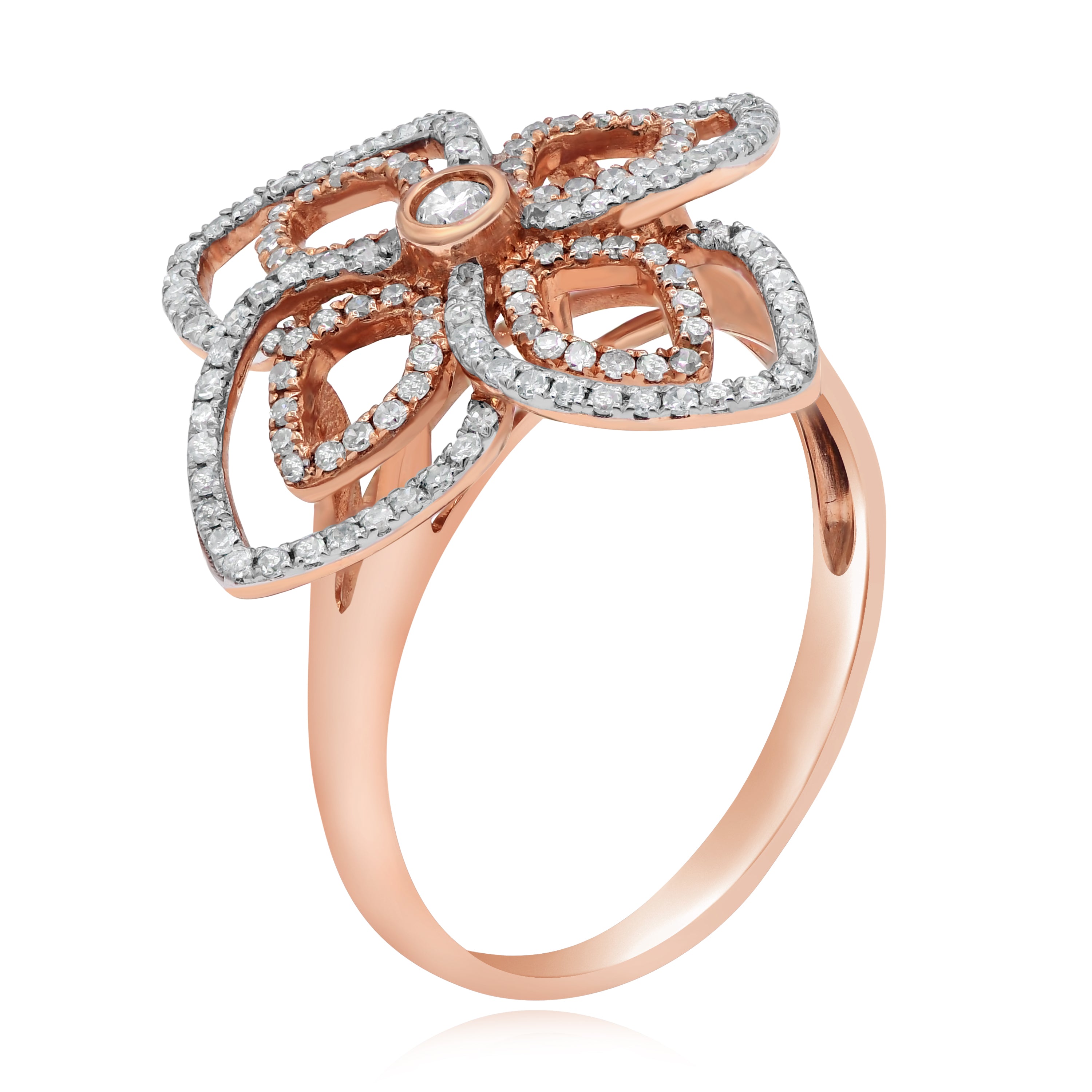 0.57 ct. Diamond 14K Two Tone Gold 3D Classic Flower Ring