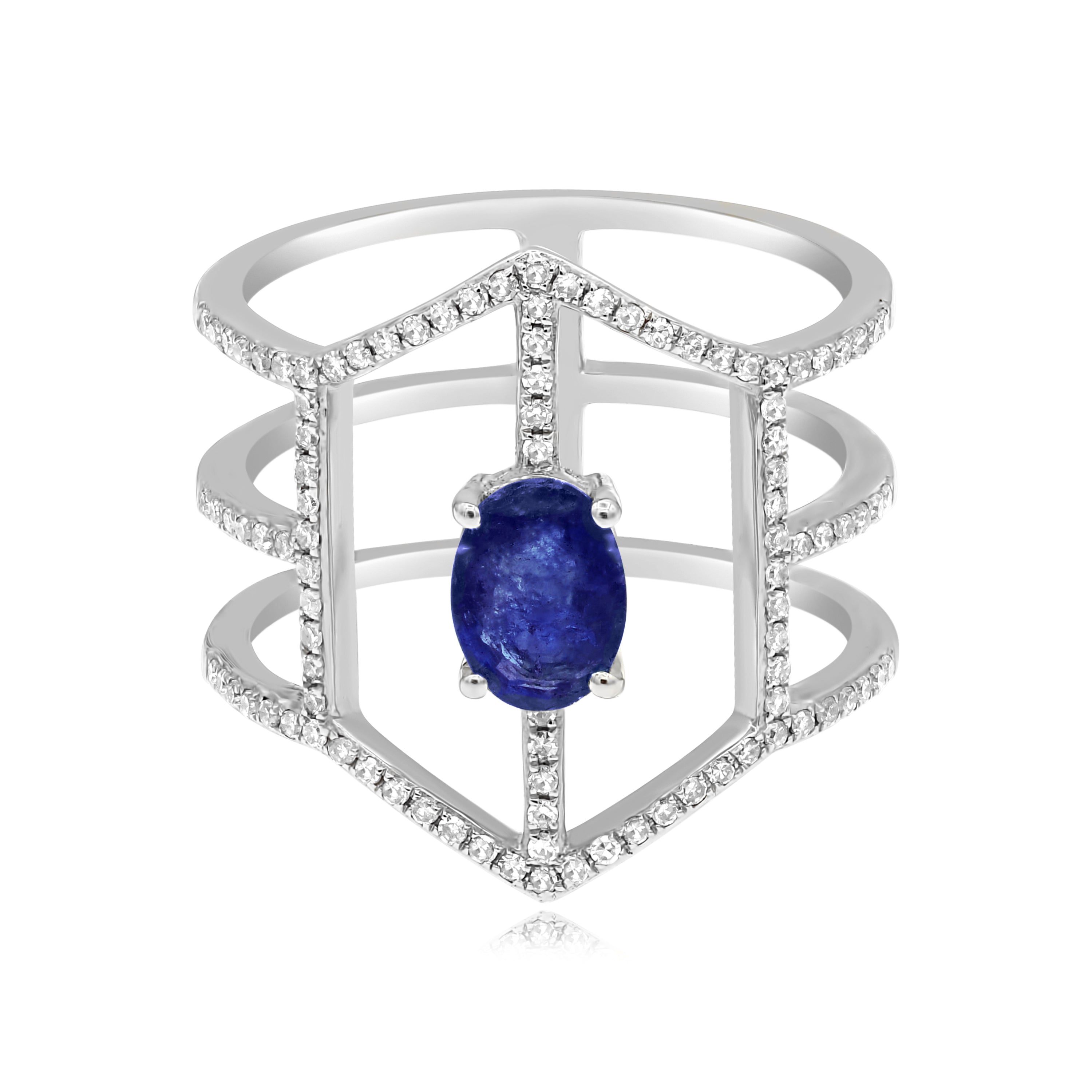 0.91 ct. Sapphire & 0.34 ct. Diamond 14K White Gold 3 Row Wide Ring