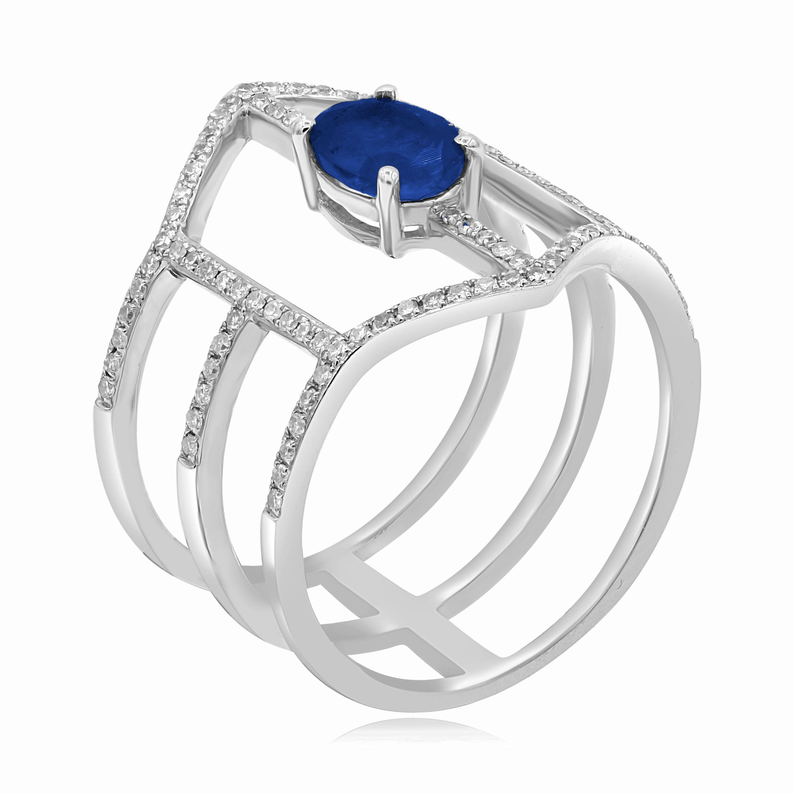 0.91 ct. Sapphire & 0.34 ct. Diamond 14K White Gold 3 Row Wide Ring
