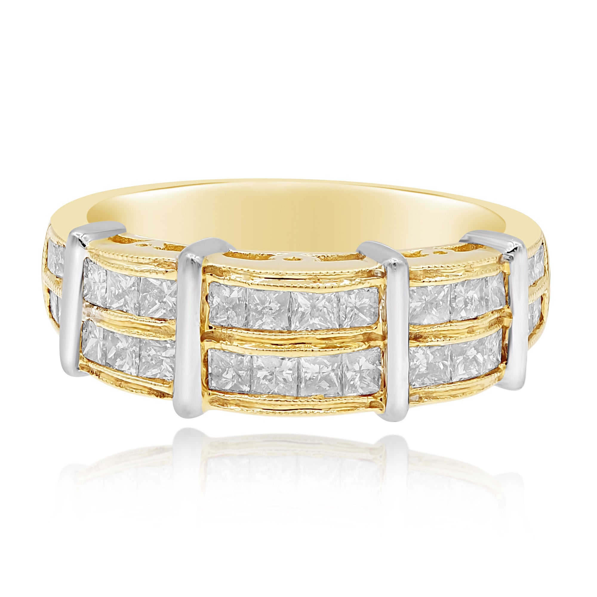1.28 ct. Diamond 14K Two Tone Gold Double Row Vertical Bars Band