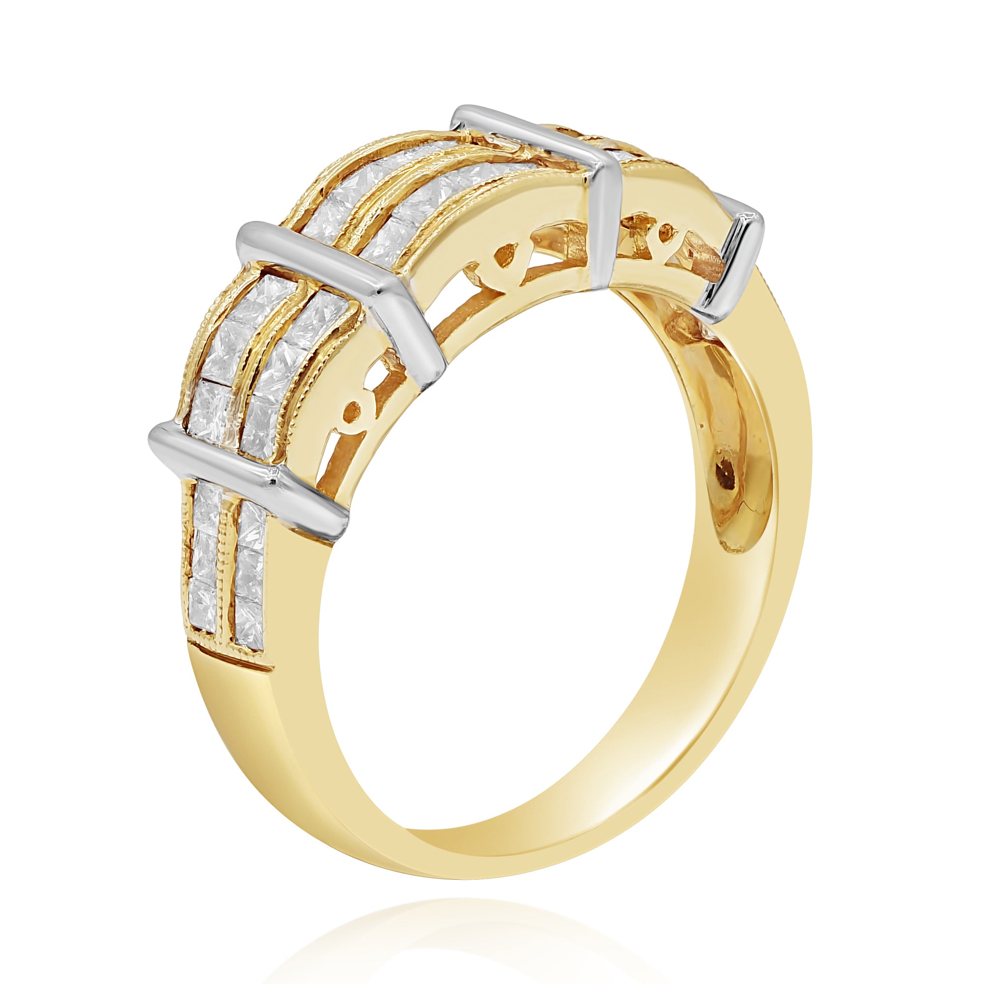 1.28 ct. Diamond 14K Two Tone Gold Double Row Vertical Bars Band
