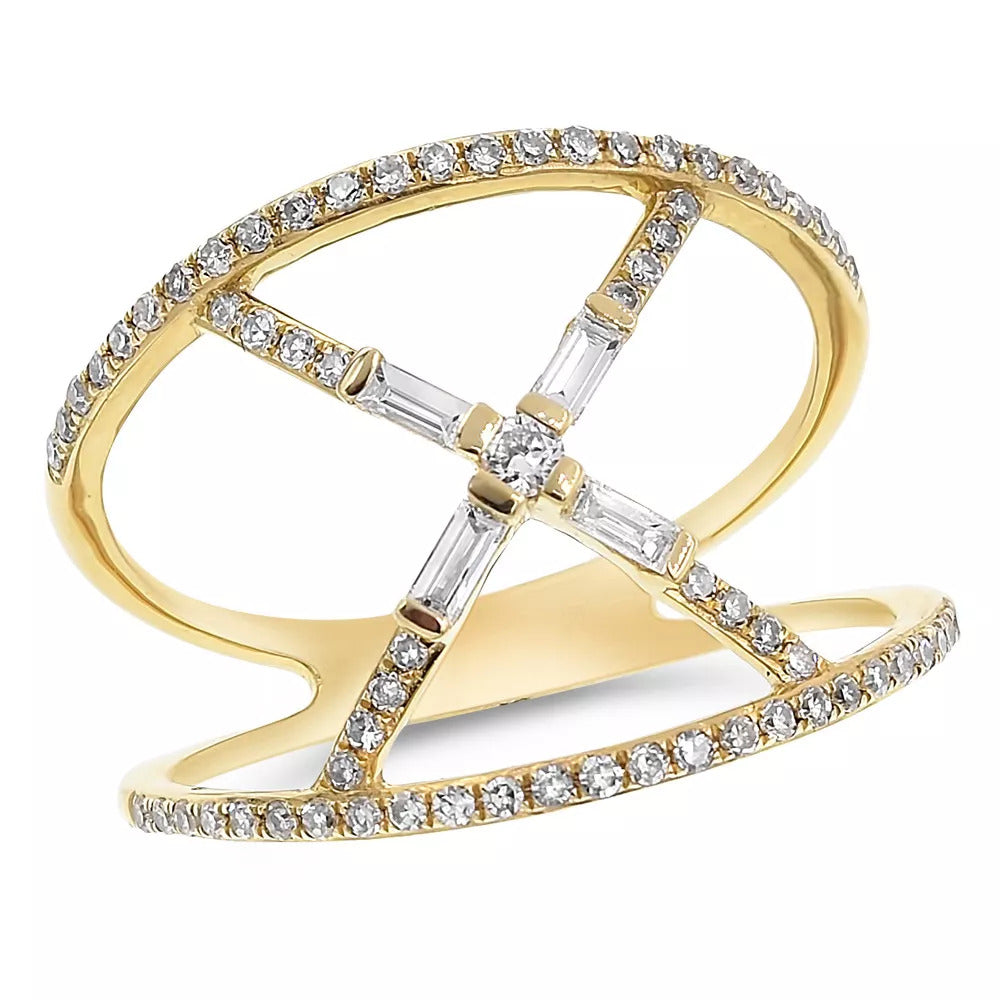 0.41 ct. Diamond 14K Yellow Gold Pave Crossover Baguette Wide Ring