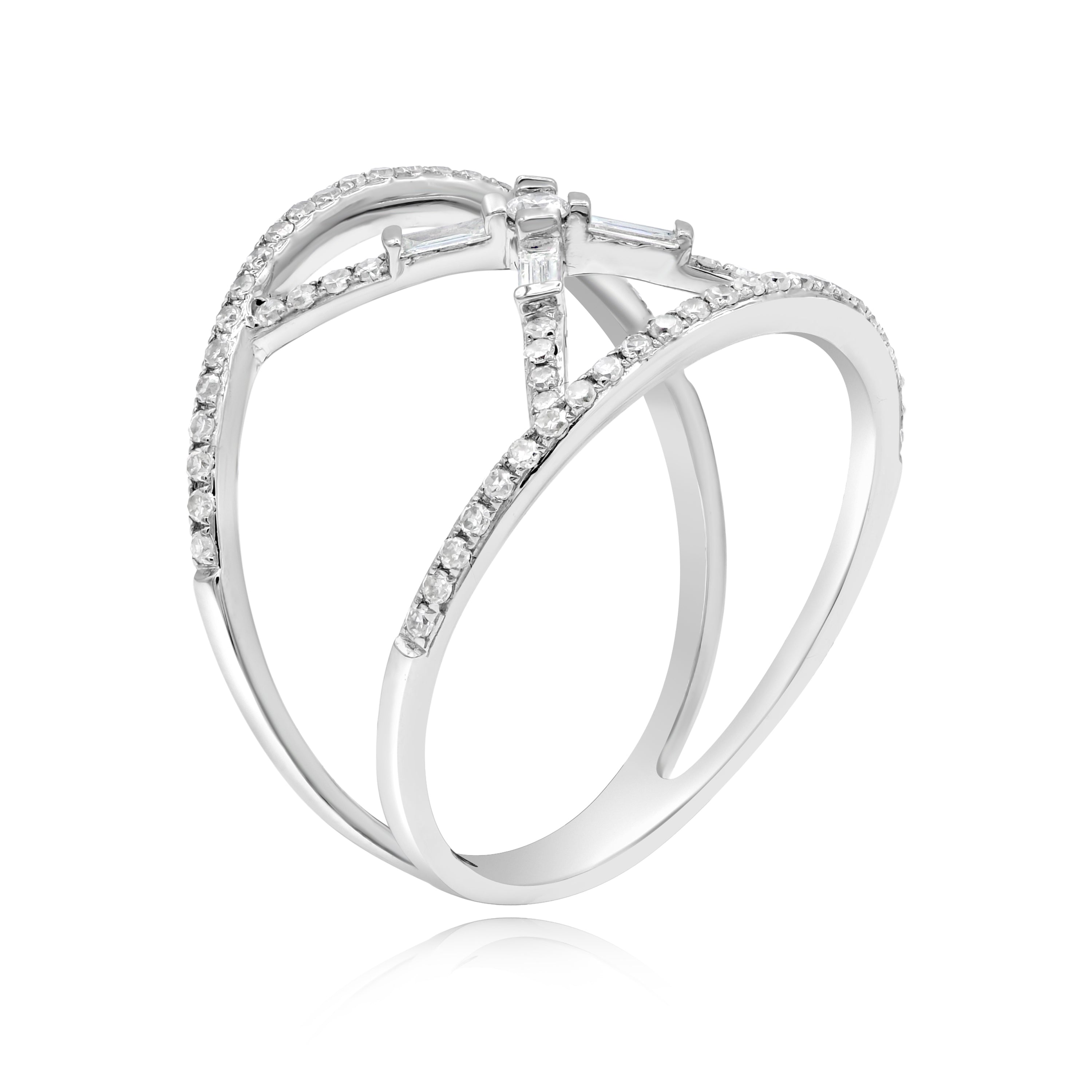 0.39 ct. Diamond 14K White Gold Pave Crossover Baguette Wide Ring
