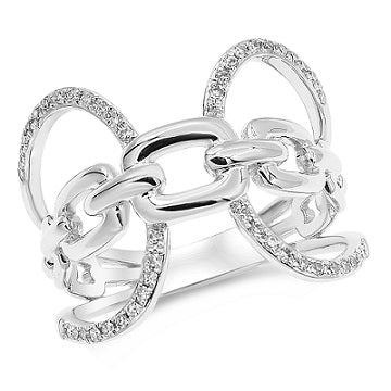 0.18 ct. Diamond 14K White Gold 3D Multi Link Wide Ring