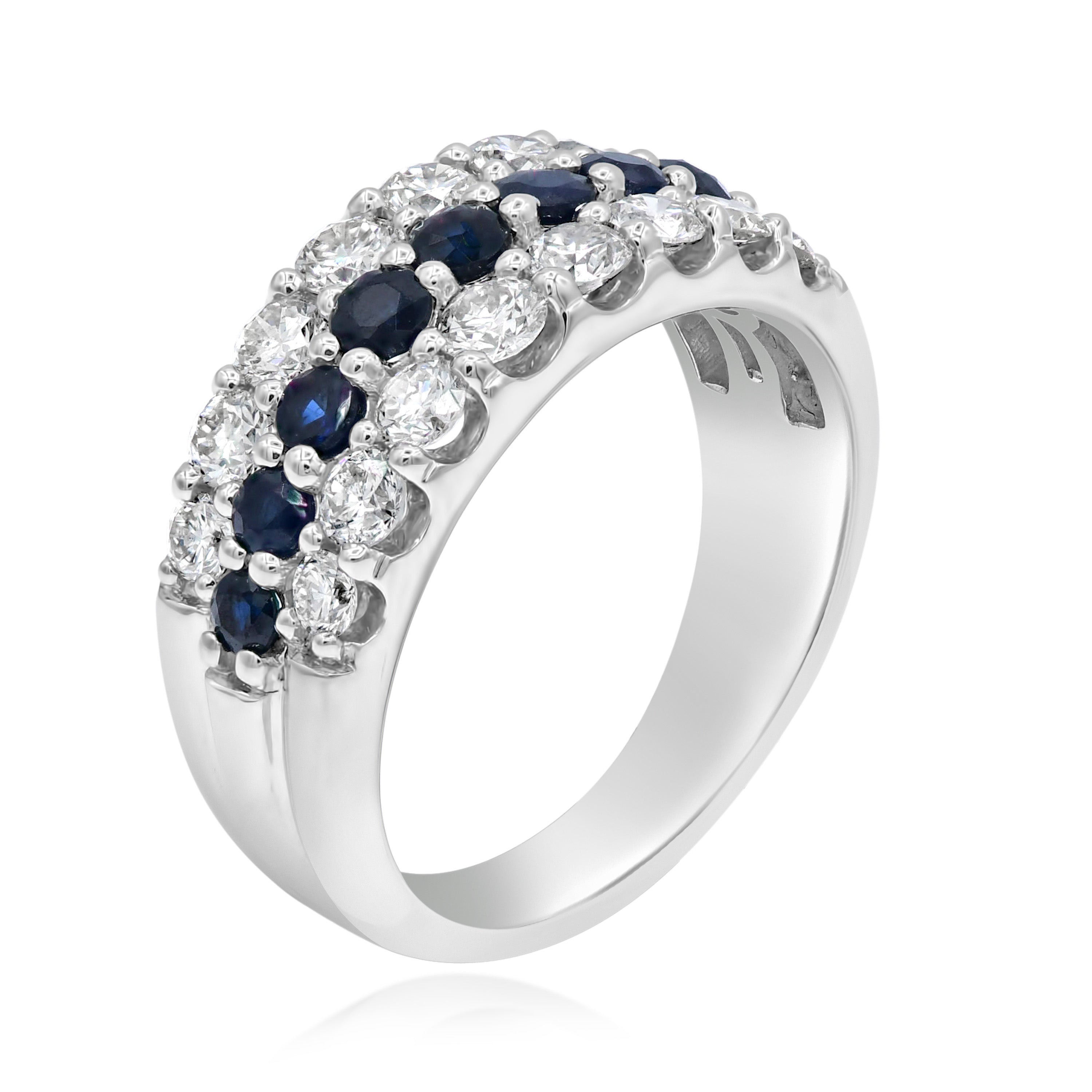 0.89 ct. Sapphire & 1.21 ct. Diamond 14K White Gold 3-Rows Band