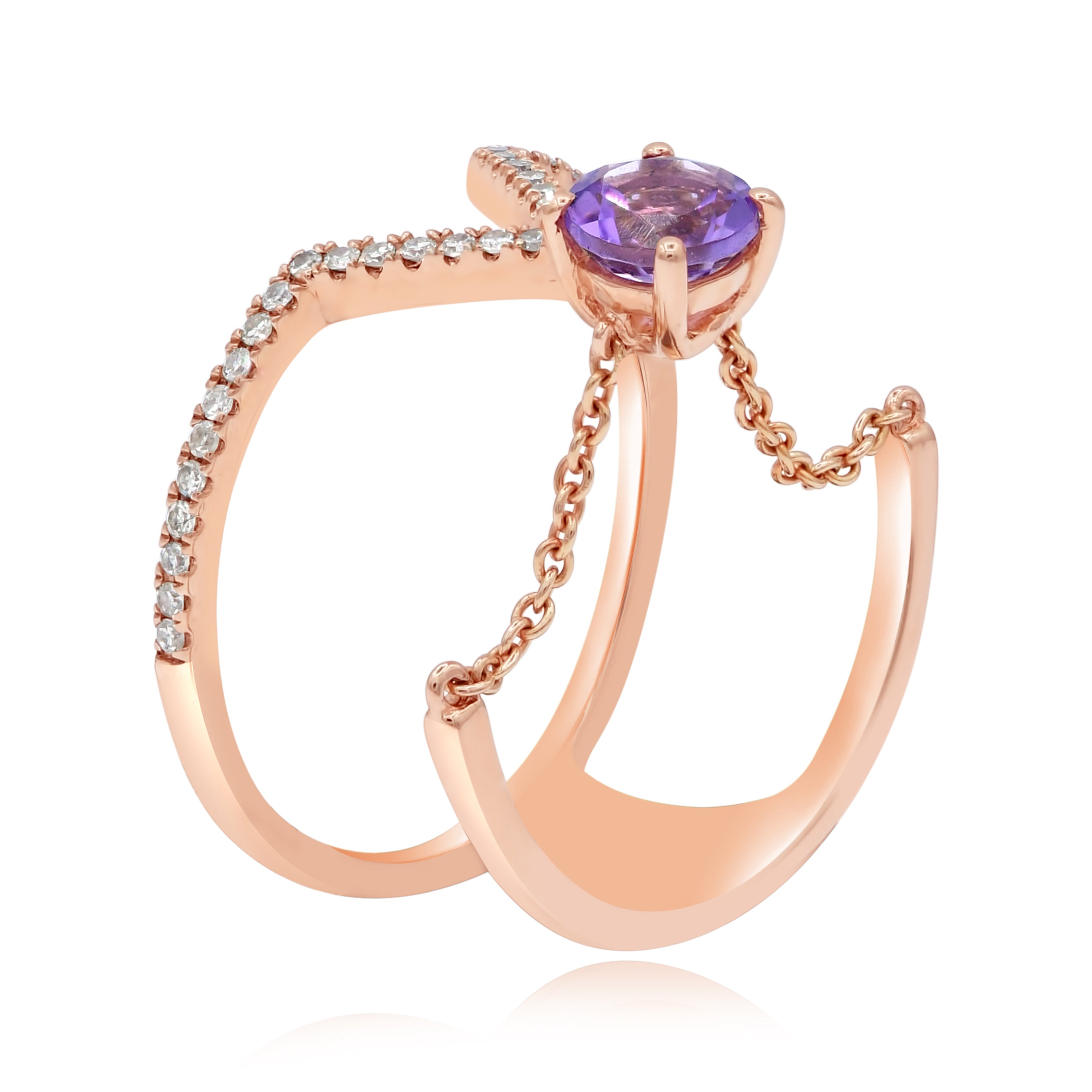 0.45 ct. Amethyst & 0.13 ct. Diamond Negative Space Parallel Pave Band Ring