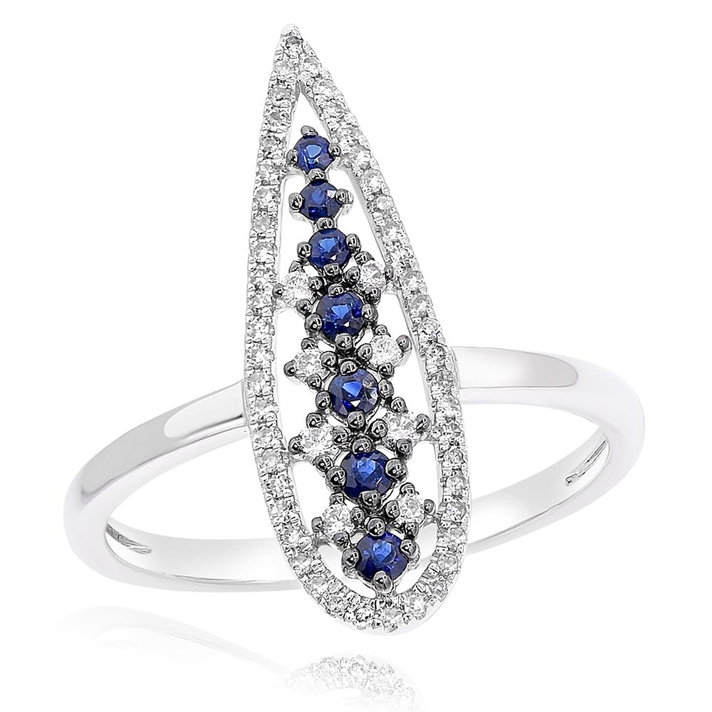0.19 ct. Sapphire & 0.19 ct. Diamond 14K White Gold 3D Multi Flower Ring