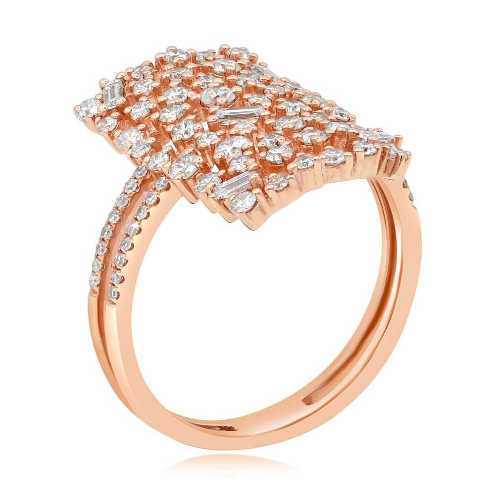0.89 ct. Diamond 14K Rose Gold Rectangular Motif Cluster Double Band Ring
