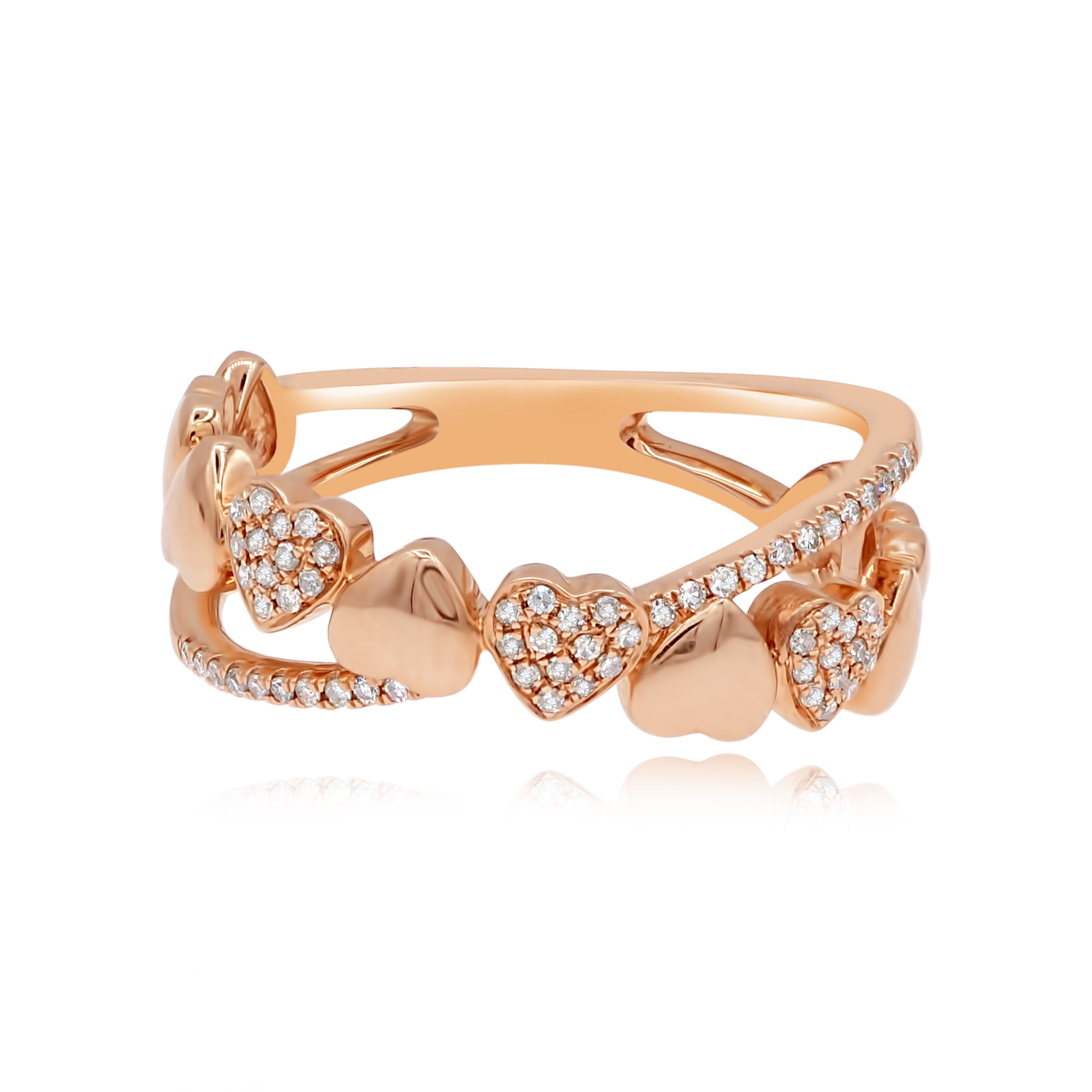 0.14 ct. Diamond 14K Rose Gold Pave Hearts Crossover Band