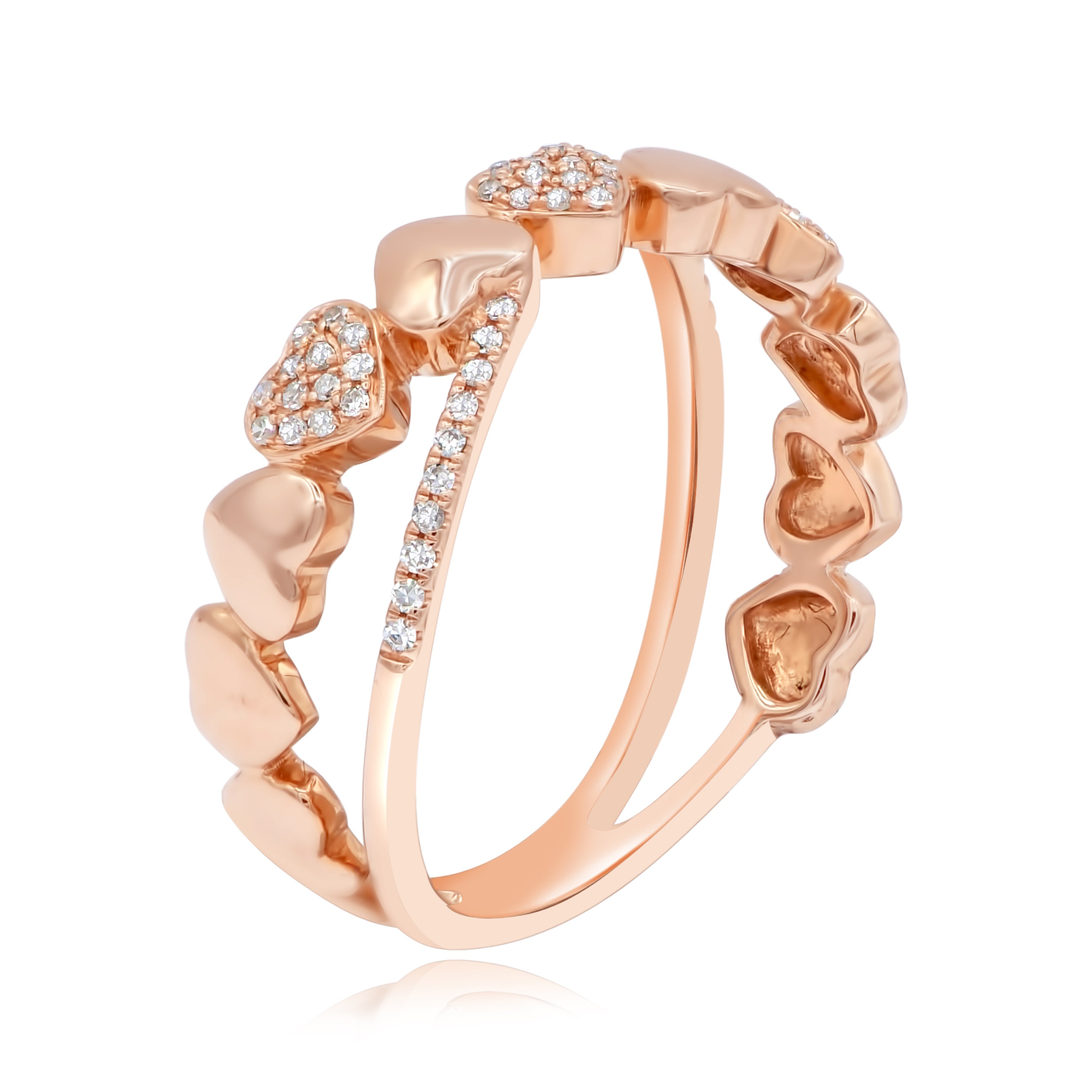 0.14 ct. Diamond 14K Rose Gold Pave Hearts Crossover Band