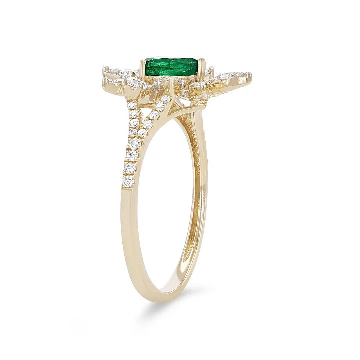 0.38 ct. Emerald & 0.41 ct. Diamond 14K Yellow Gold Abstract Halo Ring