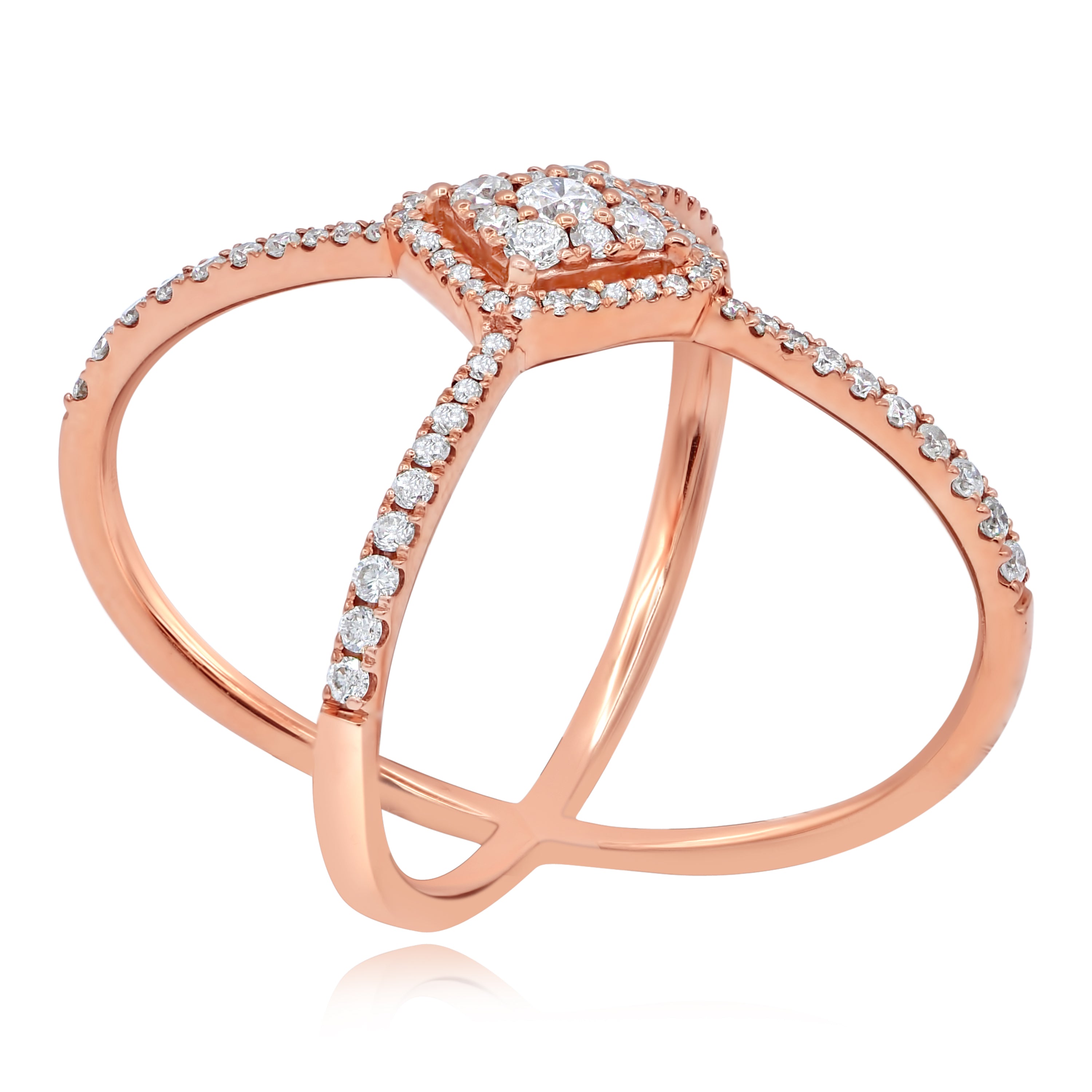 0.59 ct. Diamond 14K Rose Gold Pave Criss Cross Shank Ring