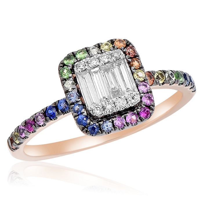 0.4 ct. Multi-Color Sapphire & 0.23 ct. Diamond 14K Rose Gold Illusion Halo Ring