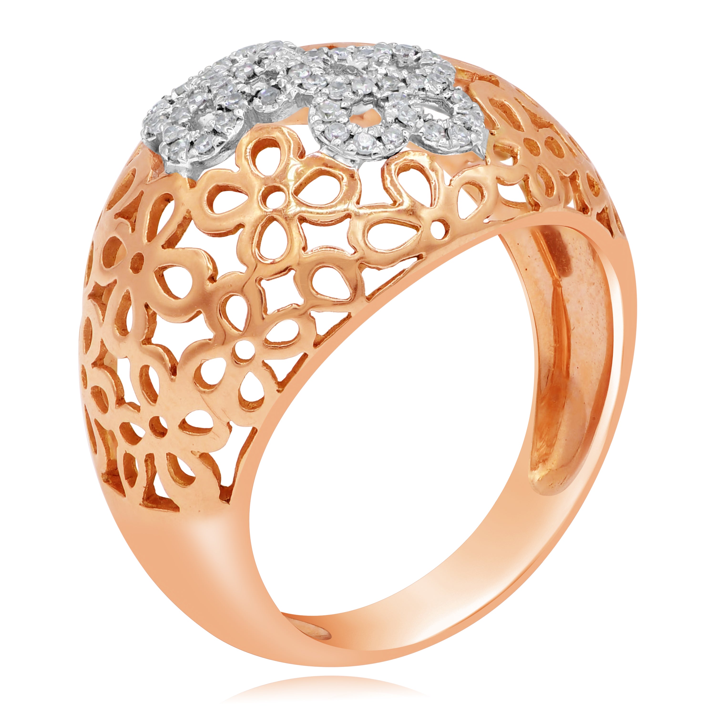 0.14 ct. Diamond 14K Rose Gold Floral Filgree 3D Dome Shape Ring