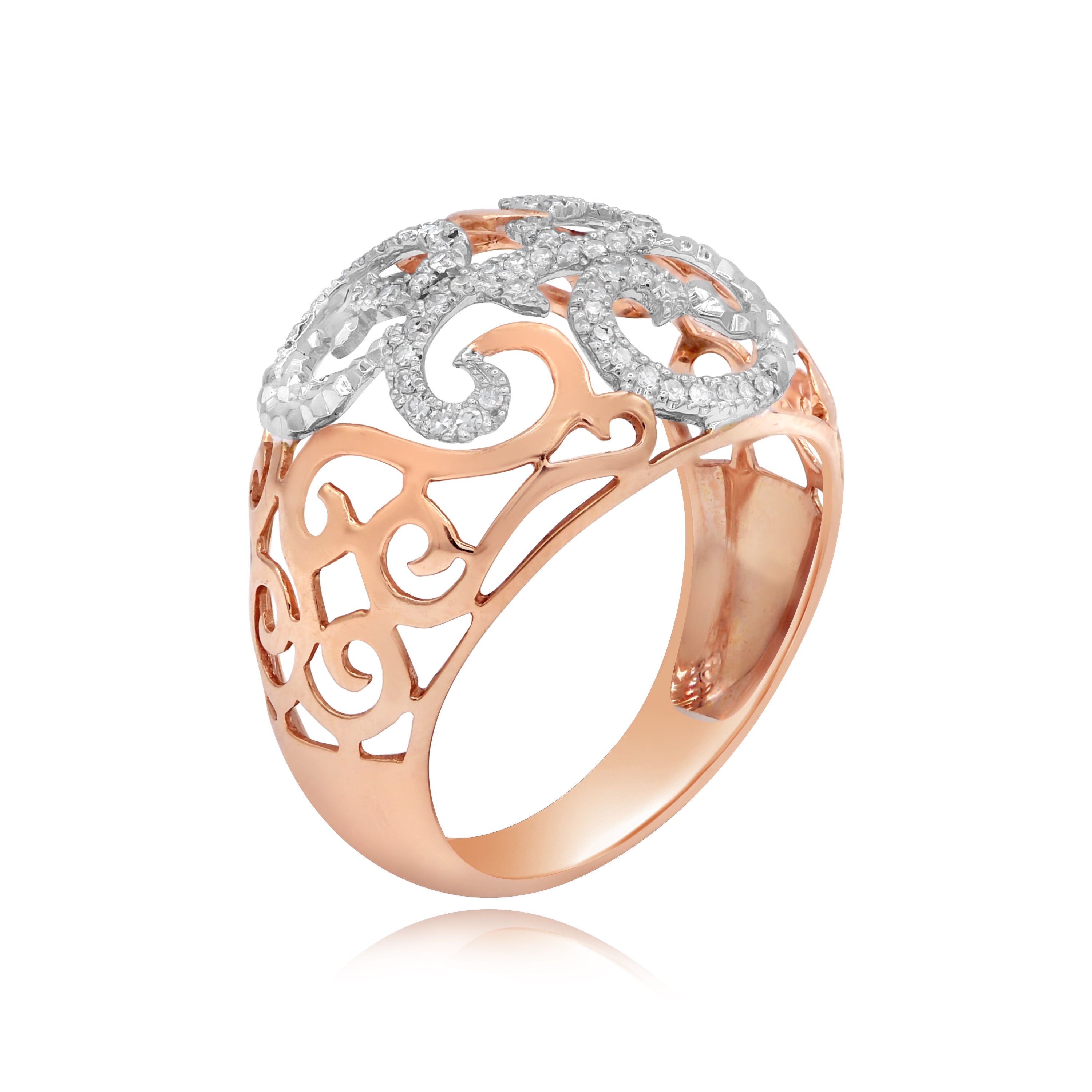 0.16 ct. Diamond 14K Rose Gold Floral Filgree 3D Dome Shape Ring