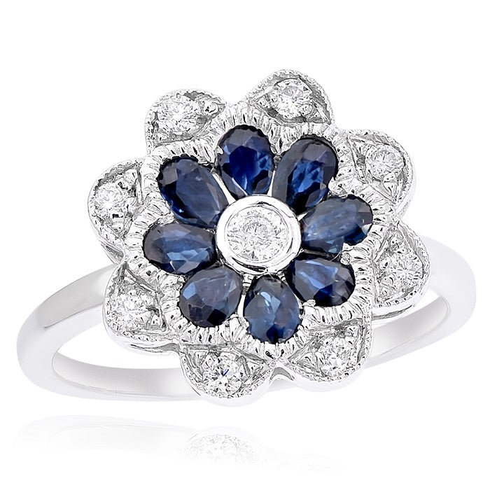 1.49 ct. Sapphire & 0.23 ct. Diamond 14K White Gold Floral Cluster Ring