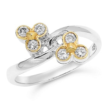 0.3 ct. Diamond 14K Two Tone Gold Twisted Bypass Flower Ring