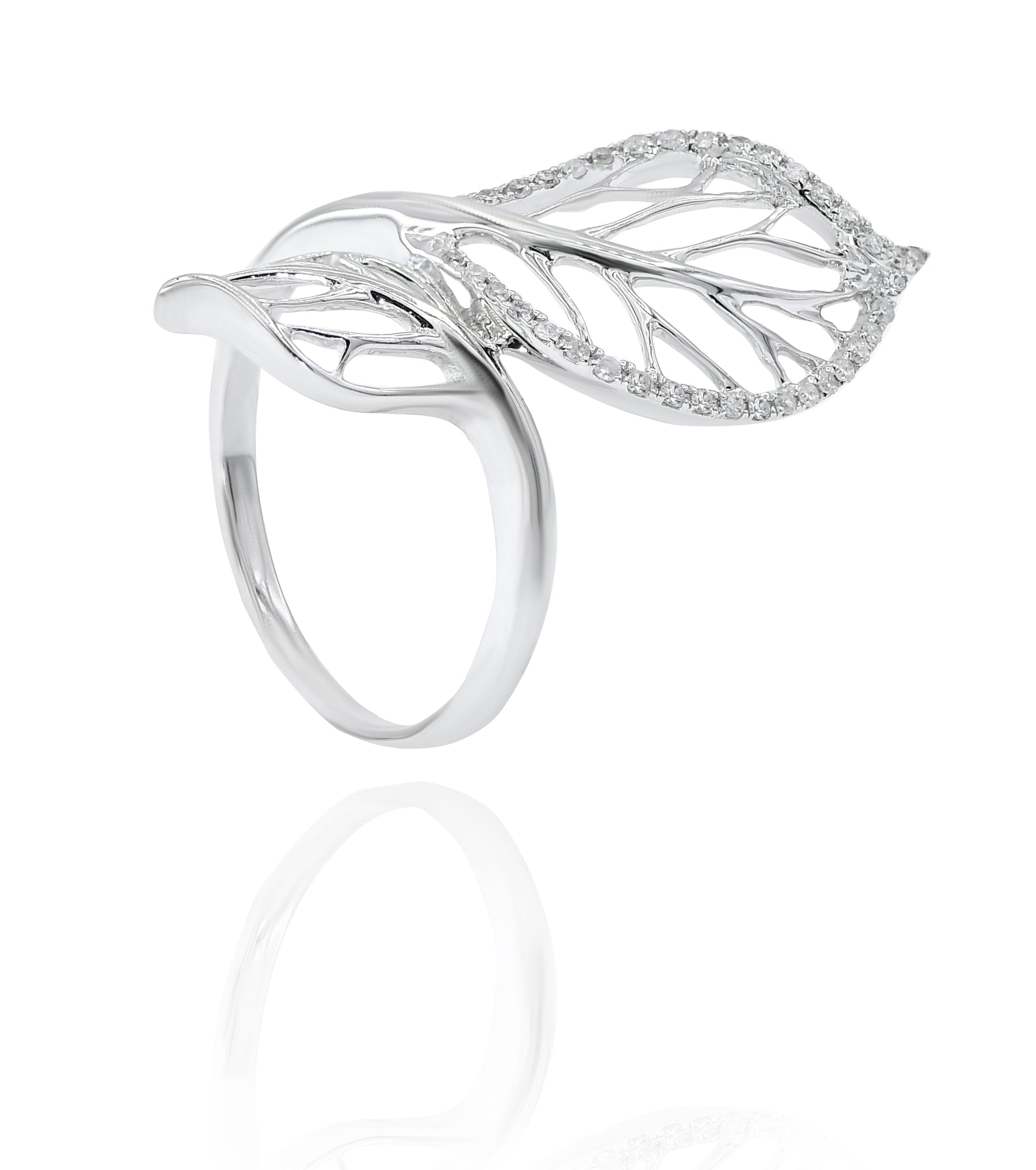 0.18 ct. Diamond 14K White Gold Bypass Leaf Ring