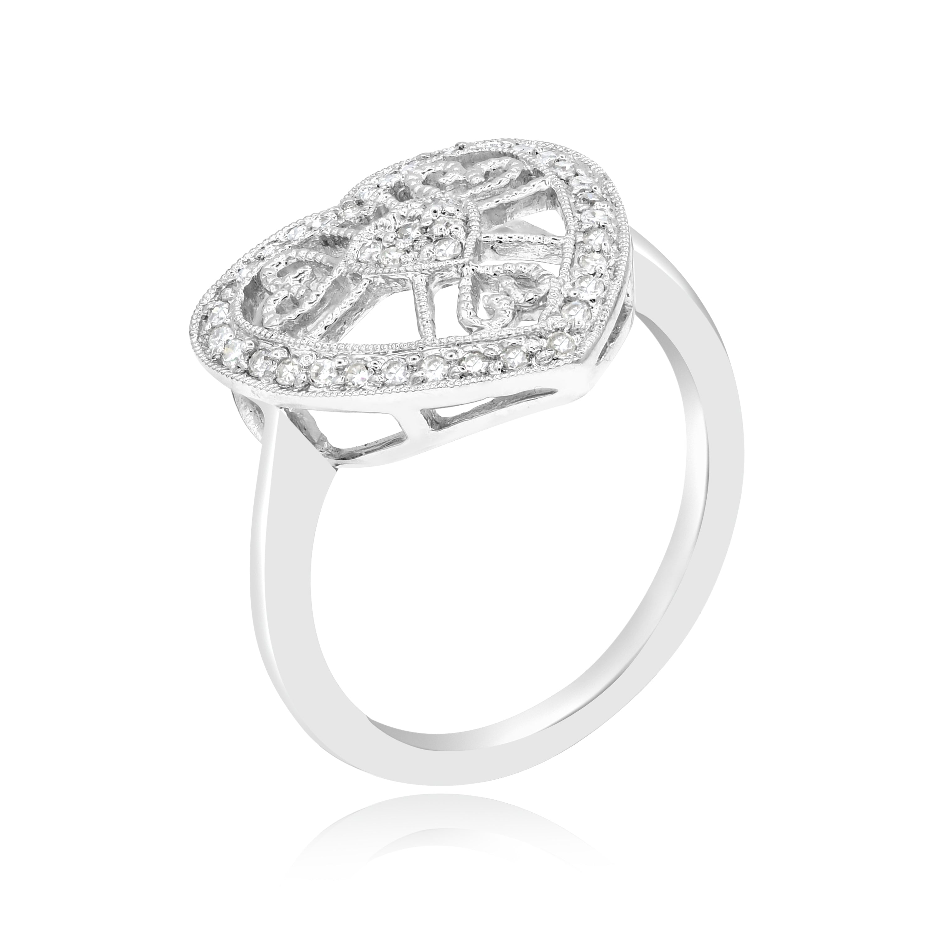0.23 ct. Diamond 14K White Gold Filigree Heart Ring