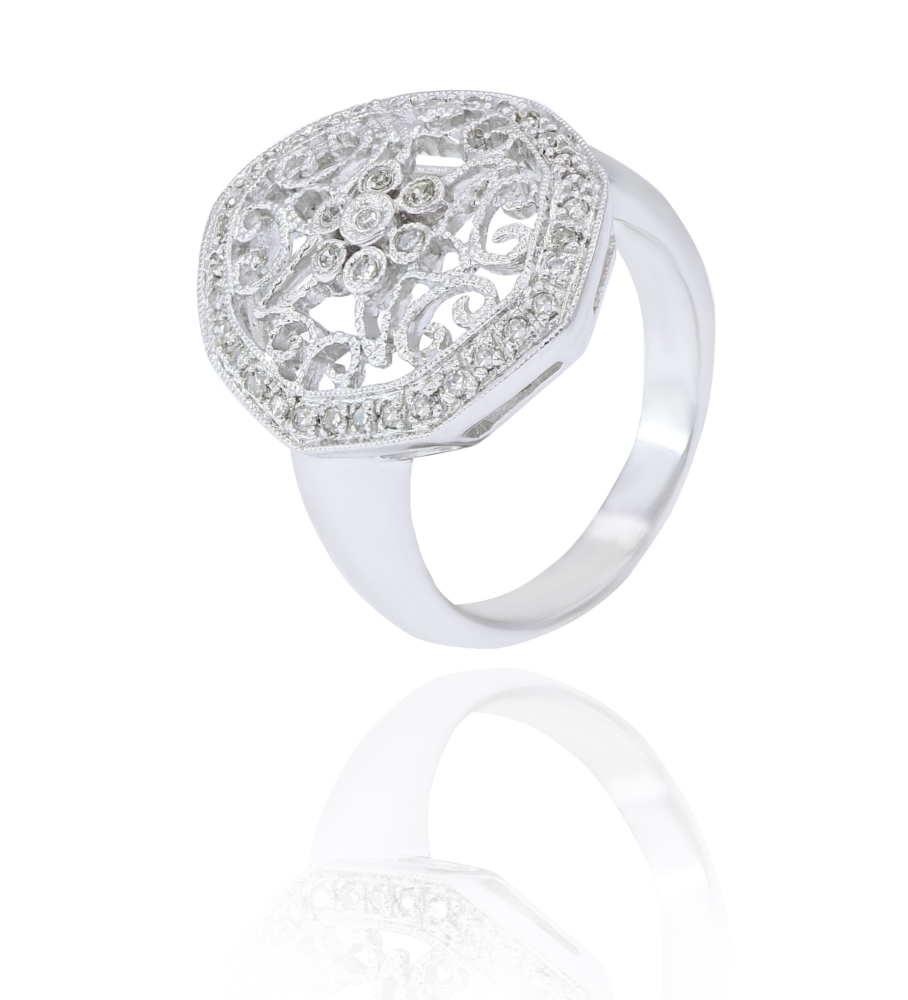 0.23 ct. Diamond 14K White Gold Filigree Statement Ring