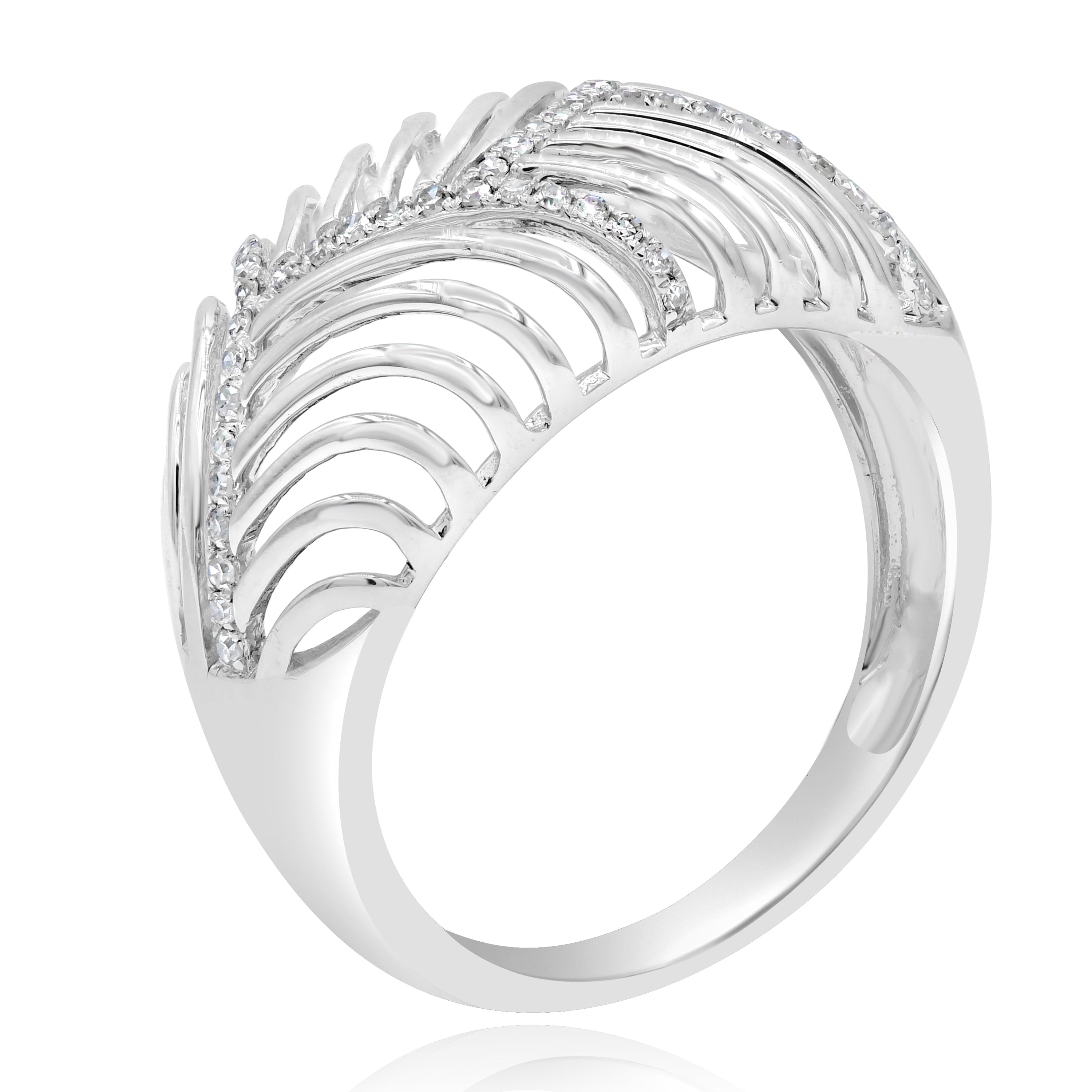 0.16 ct. Diamond 14K White Gold Pave Leaf Ring