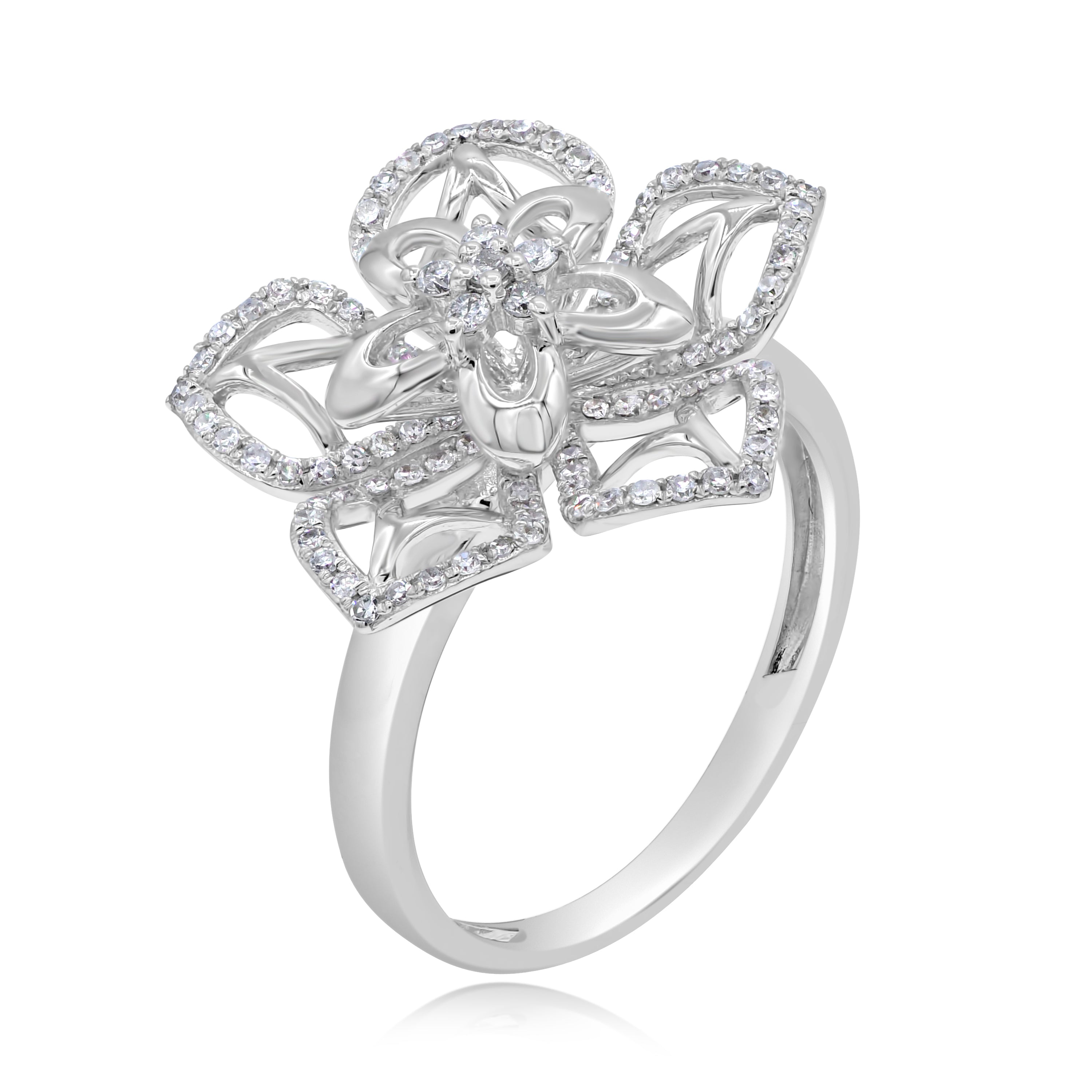 0.36 ct. Diamond 14K White Gold Open Floral Motif Statement Ring