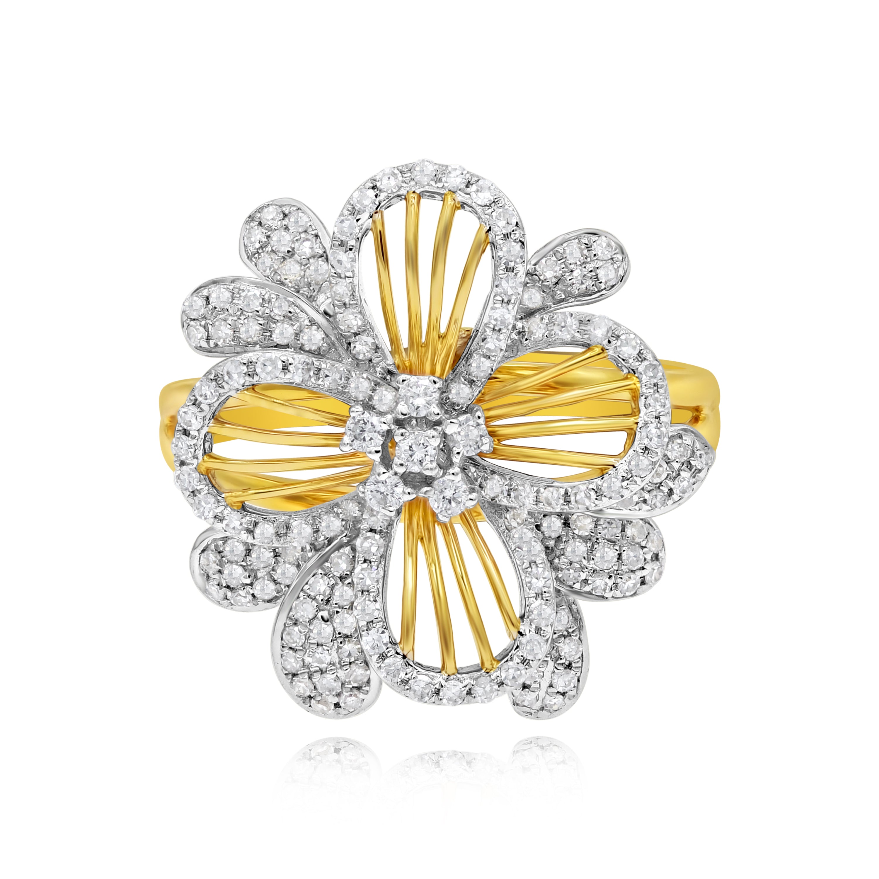 0.51 ct. Diamond 14K Two Tone Gold Clematis Flower Split Shank Ring