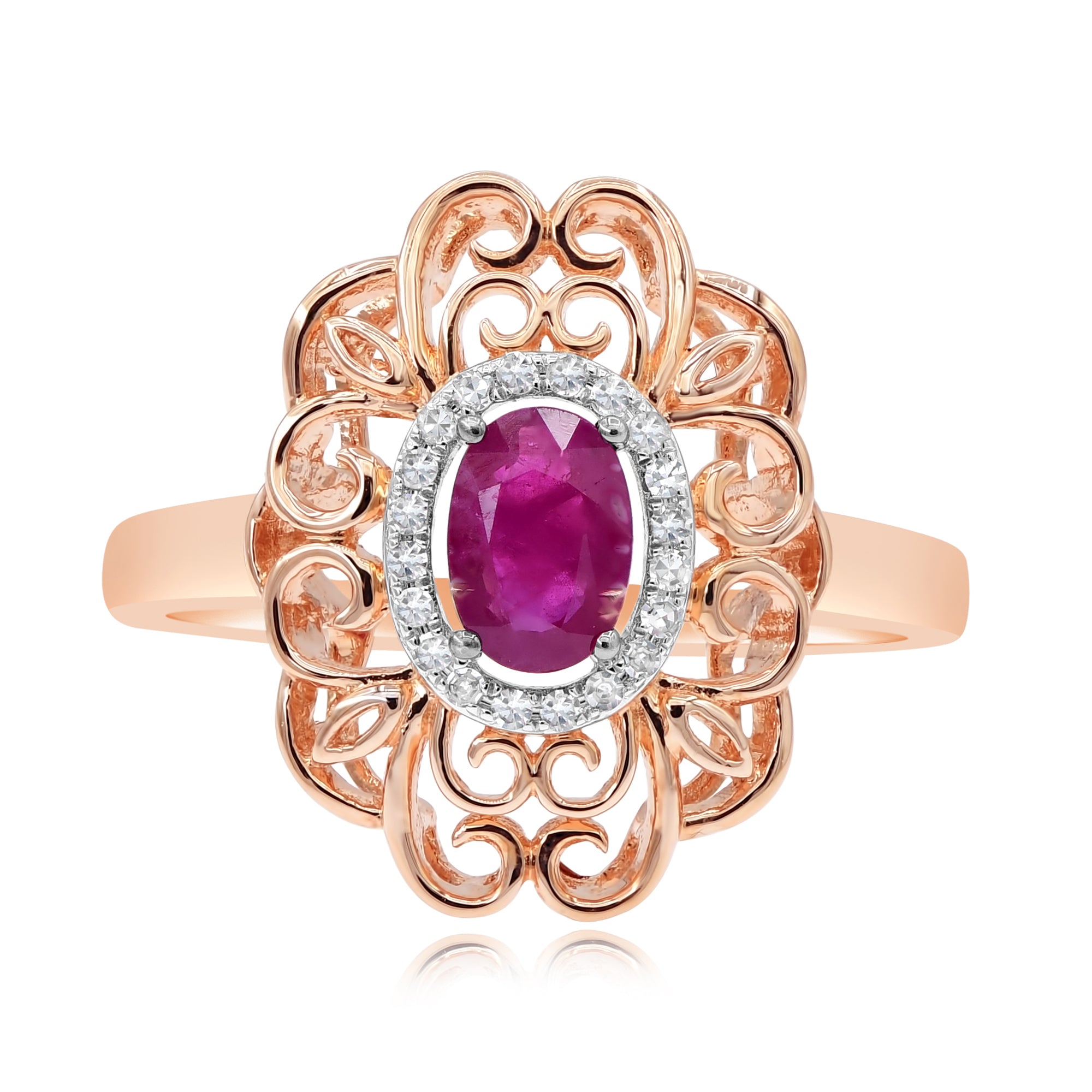0.58 ct. Ruby & 0.08 ct. Diamond 14K Rose Gold Vintage Style Ring