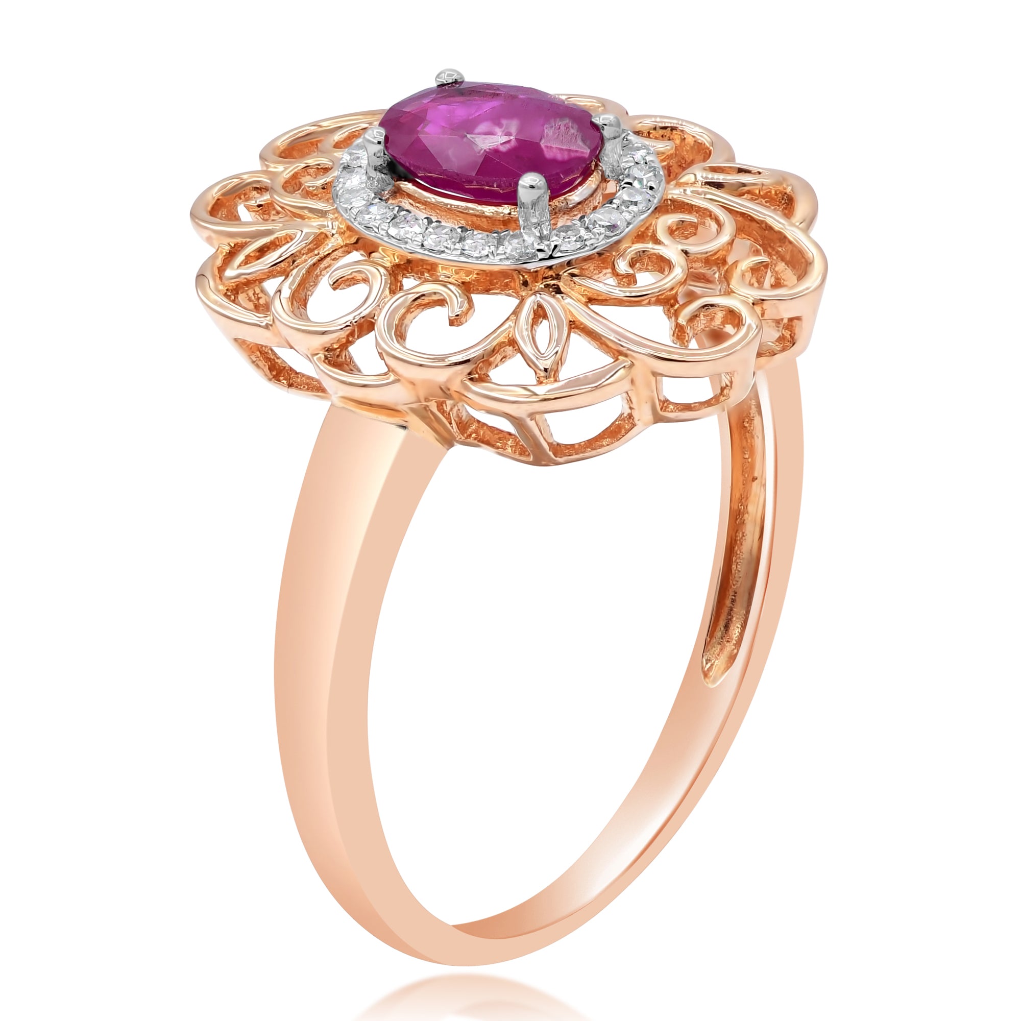 0.58 ct. Ruby & 0.08 ct. Diamond 14K Rose Gold Vintage Style Ring