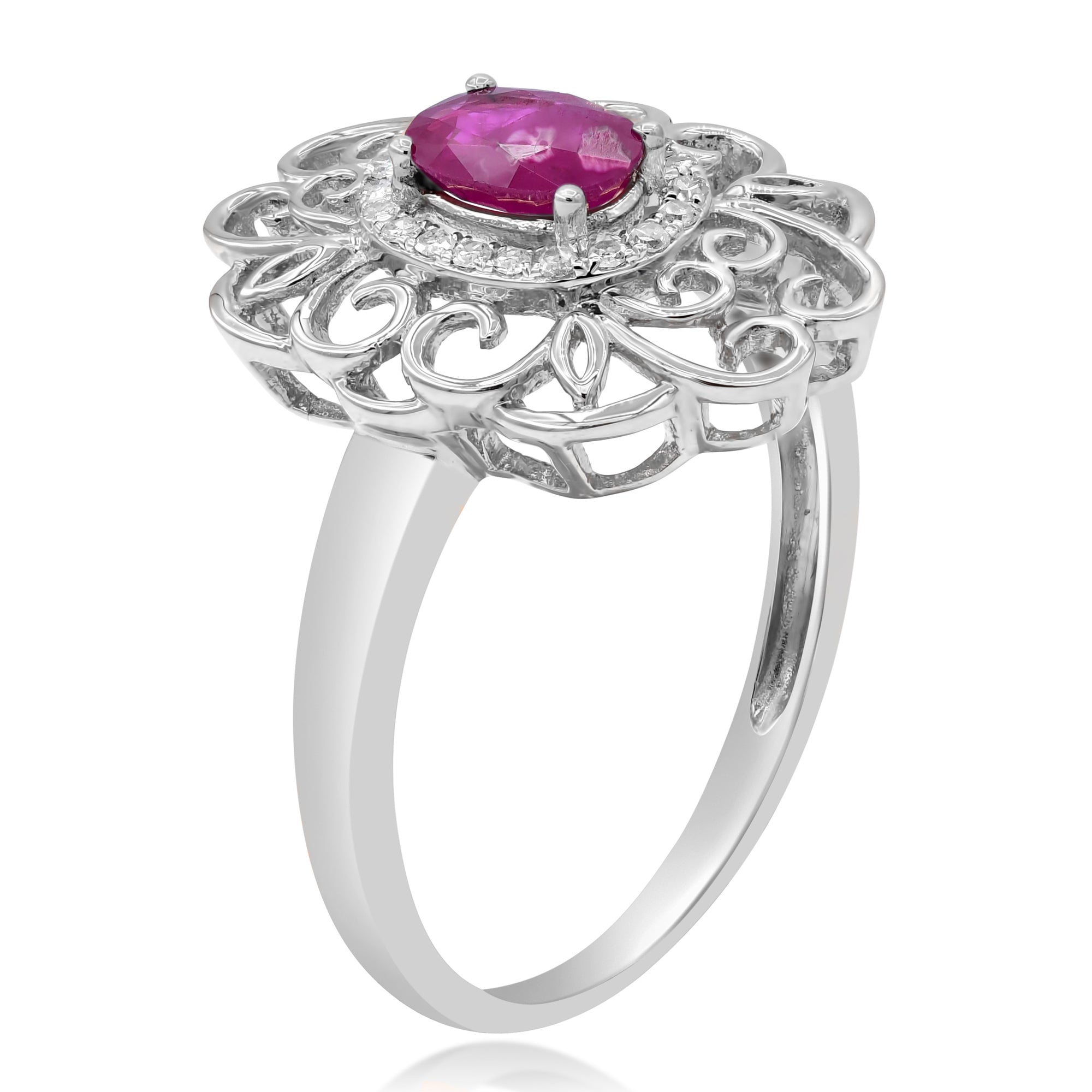 0.73 ct. Ruby & 0.08 ct. Diamond 14K White Gold Vintage Style Ring