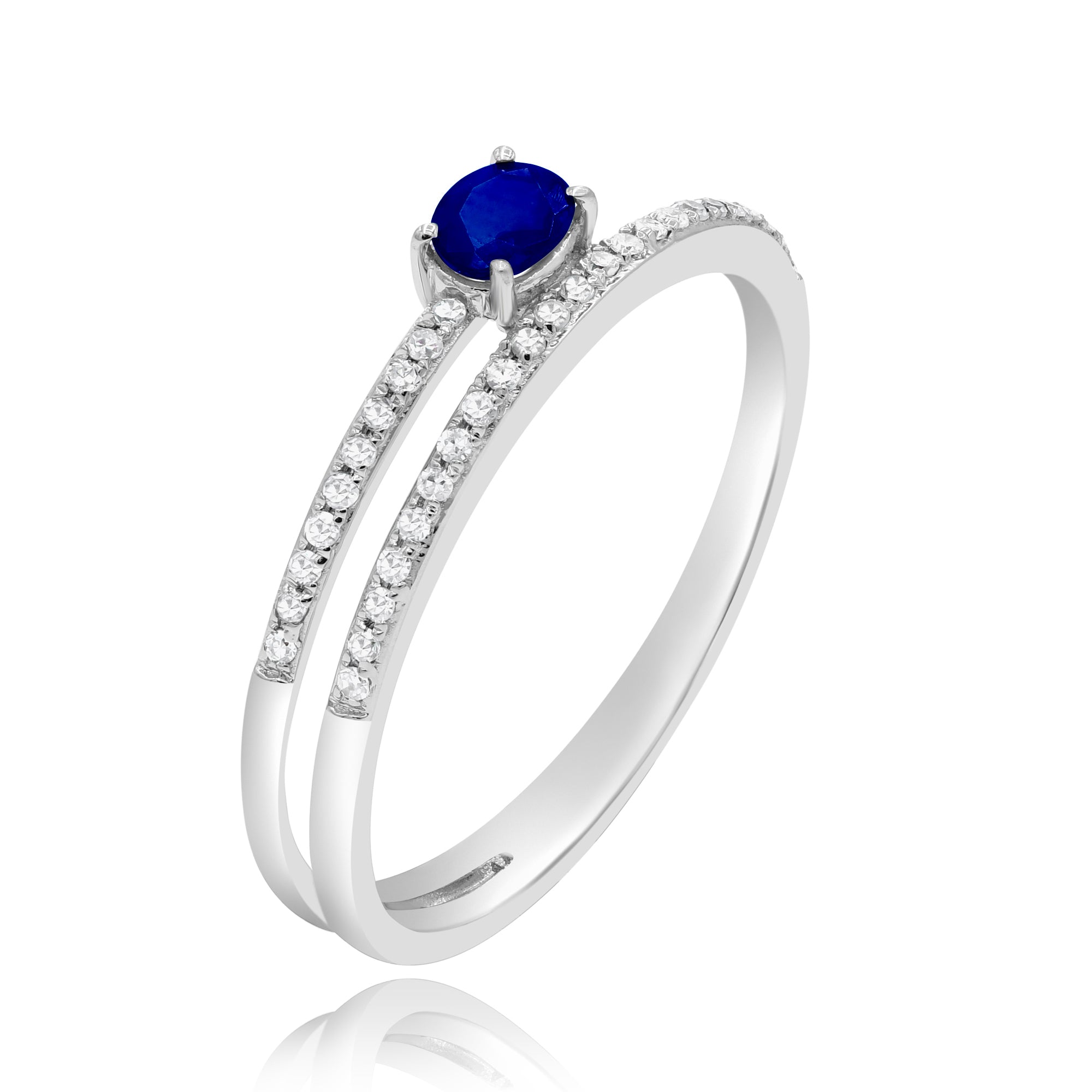0.27 ct. Sapphire & 0.1 ct. Diamond 14K White Gold Asymmetrical Ring