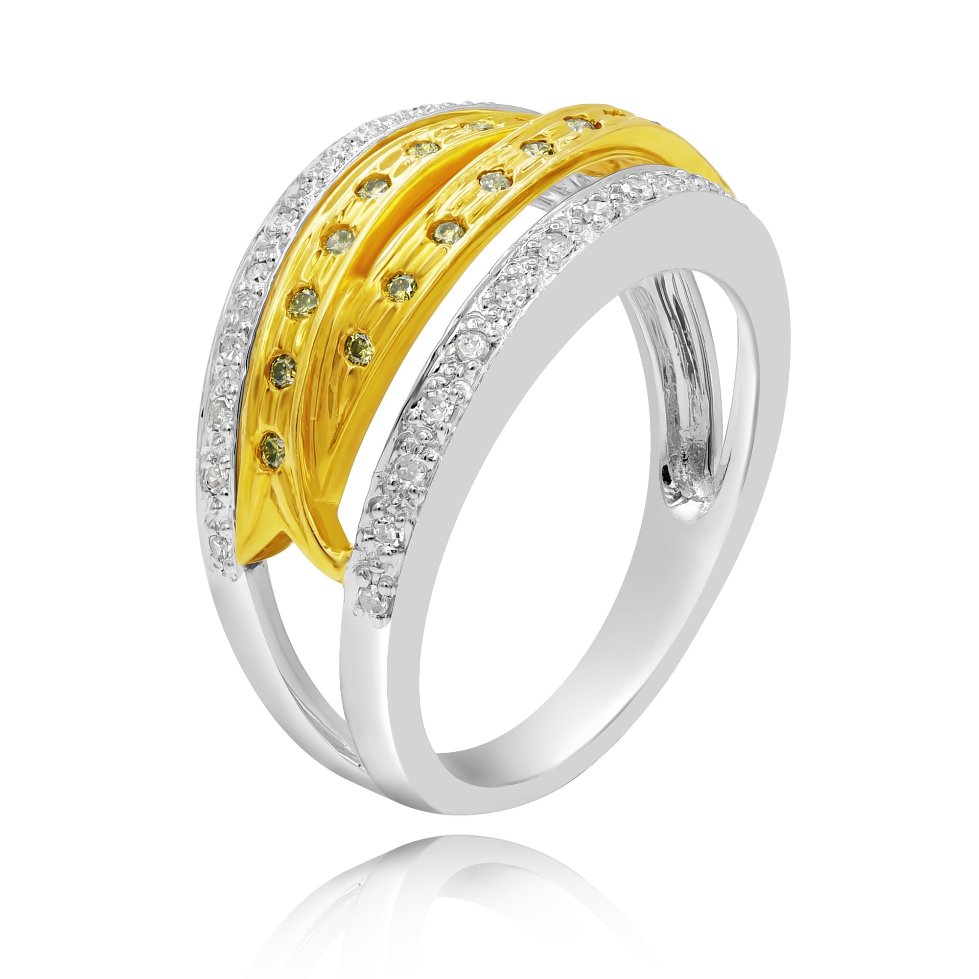 0.3 ct. Yellow & White Gold 14K Two Tone Gold Criss Cross Ring