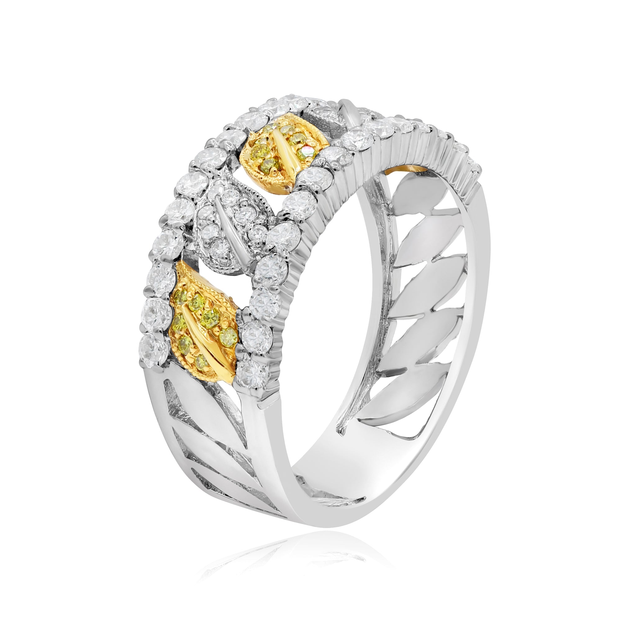0.81 ct. Yellow & White Diamond 18K Two Tone Gold Leaf & Filigree Ring